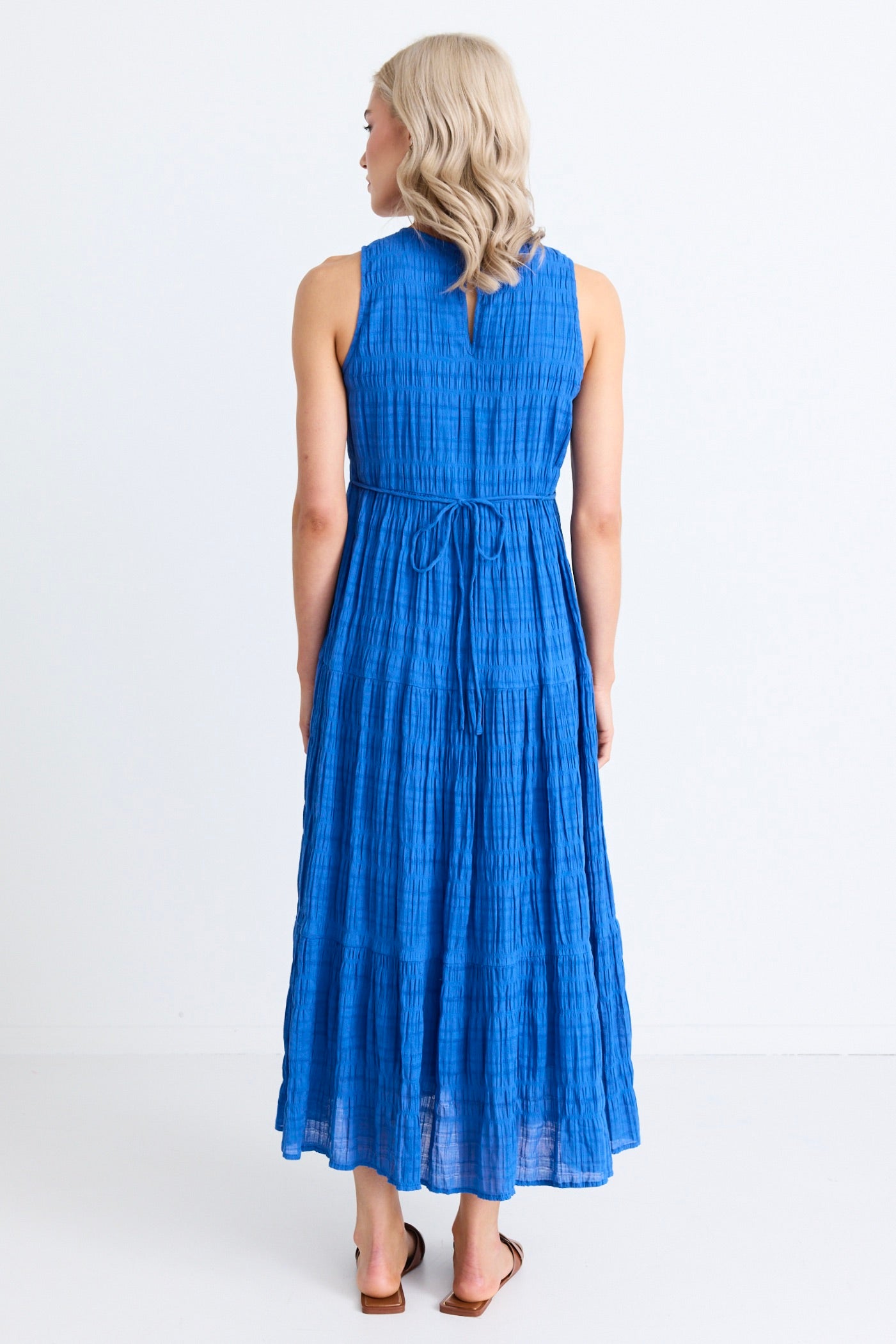 Florentena Cobalt Blue Sleeveless Tiered Maxi Dress for Women | Summer Beach Party & Evening Occasion Wear
