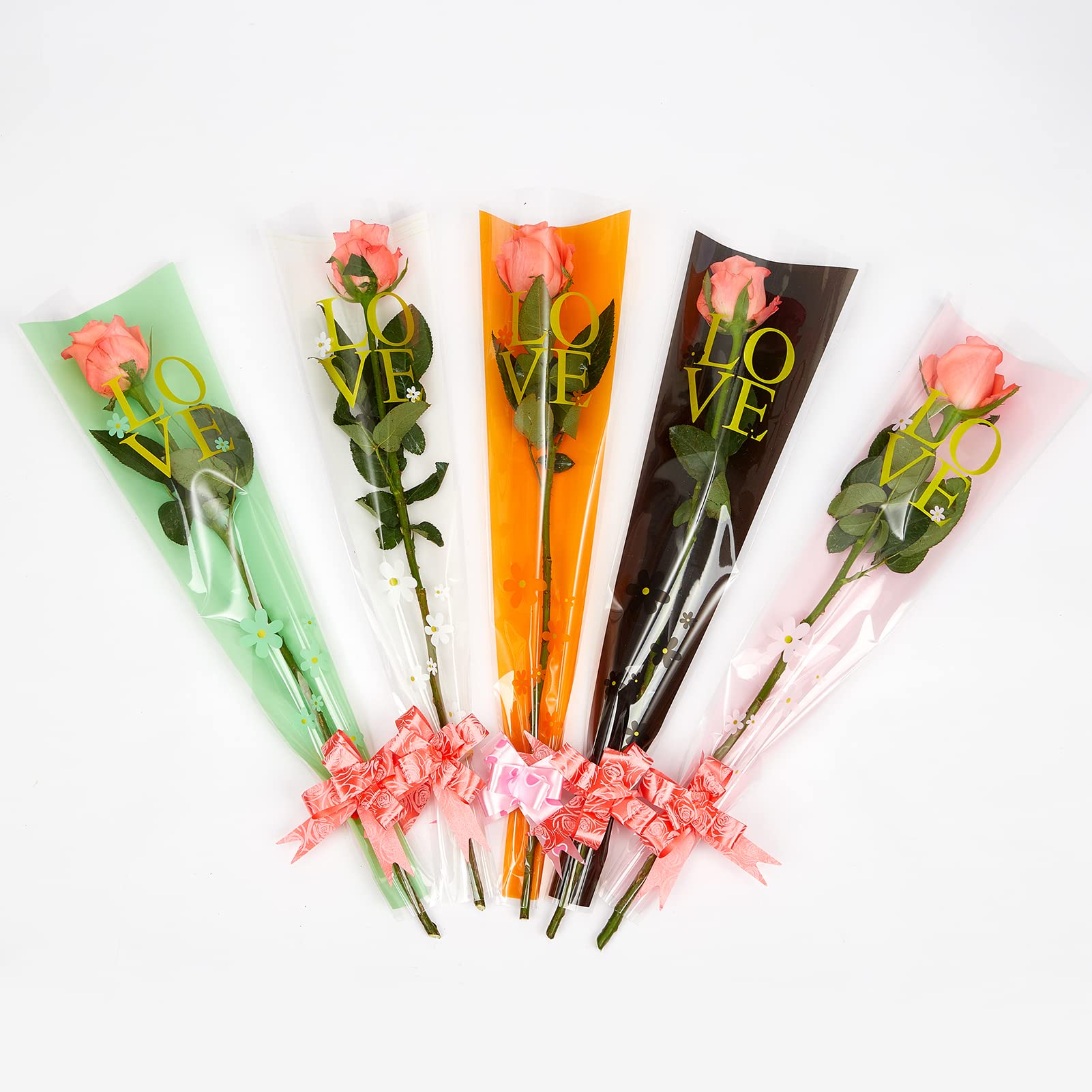 Aylmrice Large Flower Bouquet Sleeves - 100pcs Orange Plastic Flower Packaging Bags for Roses, Wedding Bouquets & Floral Arrangements | Perfect for Florists, Gift Wrapping & Flower Shop Displays