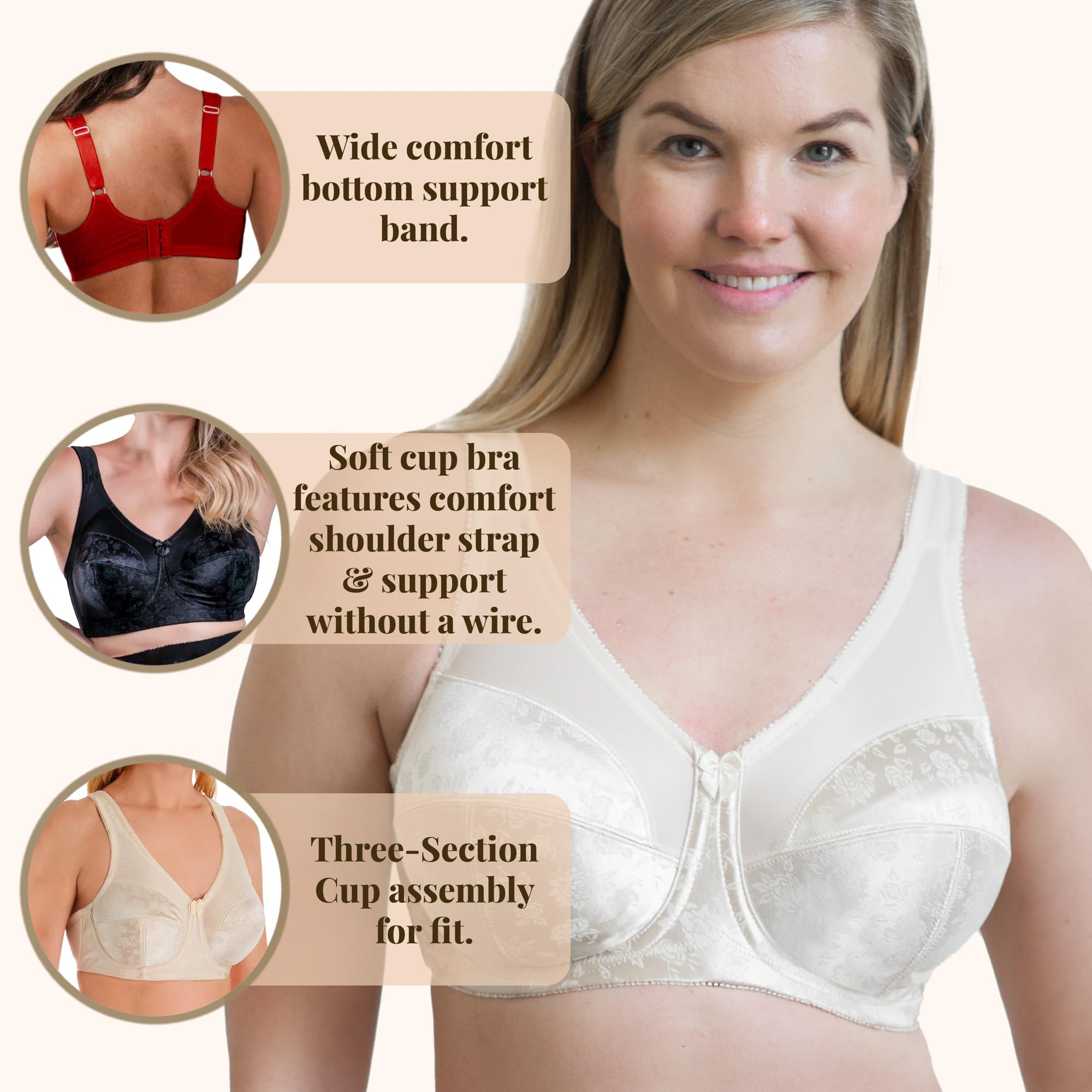 Full Figure Wireless Seamed Cup Bra for Women - Comfortable Support for Everyday Wear, Workouts & Special Occasions