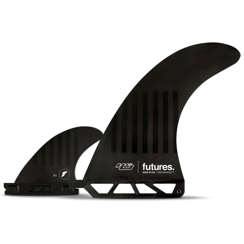 Futures 2+1 Surfboard Fins with 7 Center Fin - SB1 Pair + Performance 7 - C6 Alpha Black & Stripes - Perfect for Shortboards and Performance Surfing