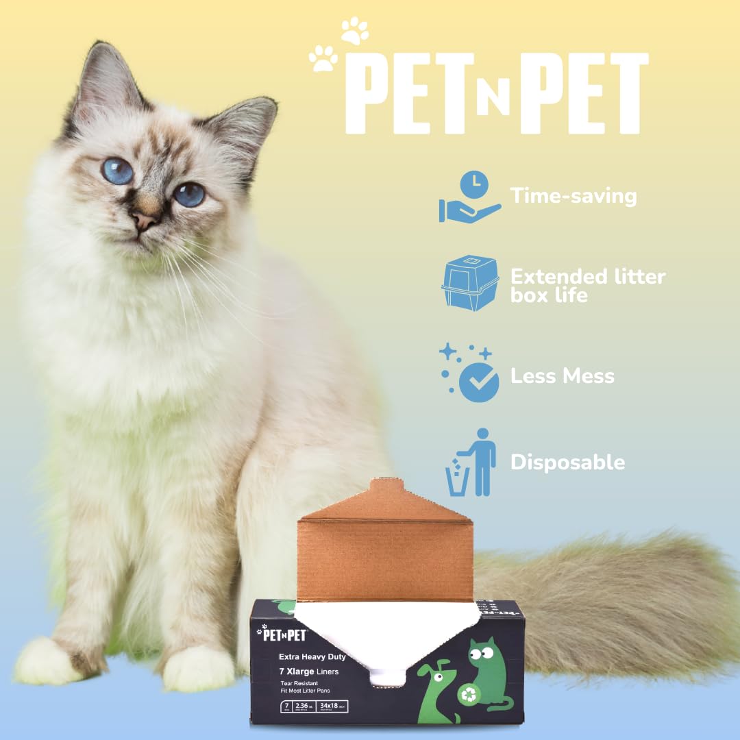 PET N PET Extra Large Cat Litter Box Liners - 14 Count Heavy Duty Kitty Litter Bags for Poop | Tear & Leak Proof with Drawstring Closure | Perfect for Large Litter Boxes & Multi-Cat Households