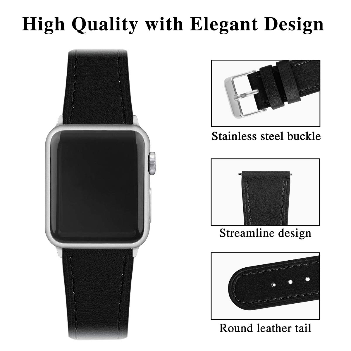 Genuine Leather Apple Watch Band 42mm 44mm - Premium Replacement Strap Compatible with iWatch Series 6/5/4/3/2/1 & SE - Soft Comfortable Watch Band for Men & Women - Perfect for Work, Gym & Everyday Wear