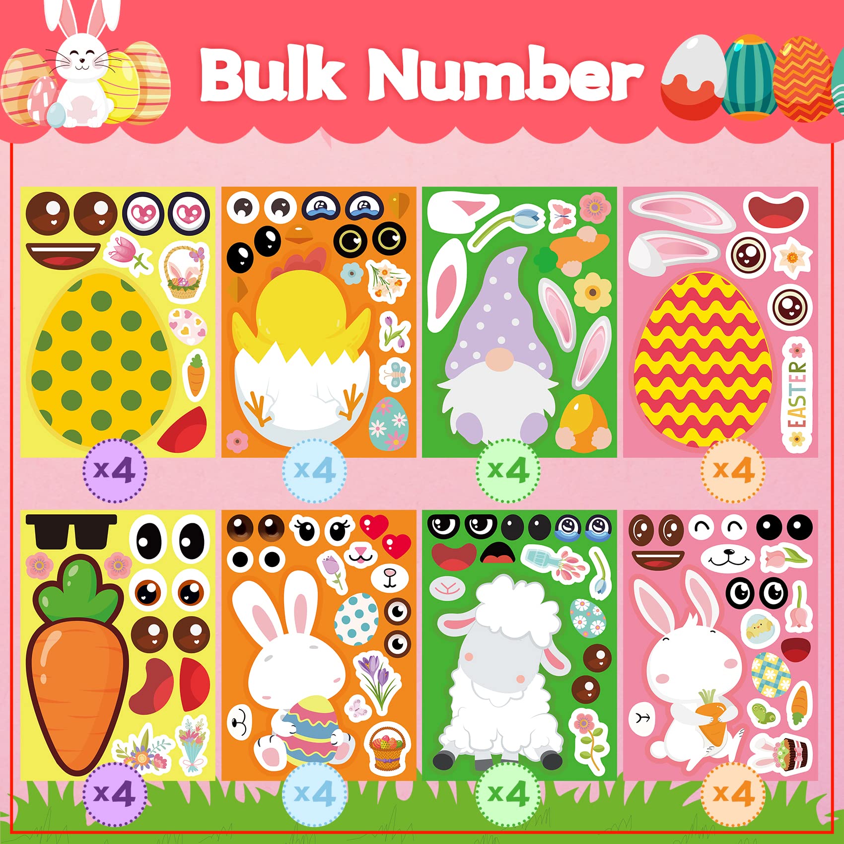 Funnlot 32PCS Easter Stickers for Kids - DIY Make a Face Sticker Sheets for Toddlers, Easter Activities, Classroom & Family Fun - Perfect for Easter Egg Hunts, Party Favors and School Crafts