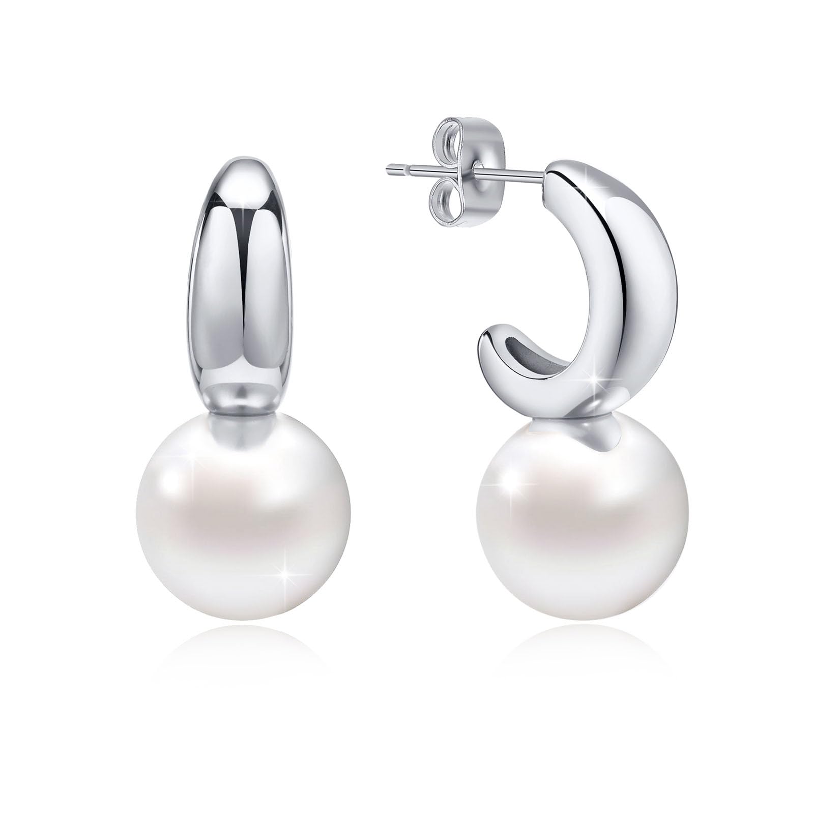 14K Gold Plated Stainless Steel Pearl Drop Earrings for Women - Hypoallergenic Dangling Wedding Jewelry Gifts - Perfect for Bridal, Party & Special Occasions
