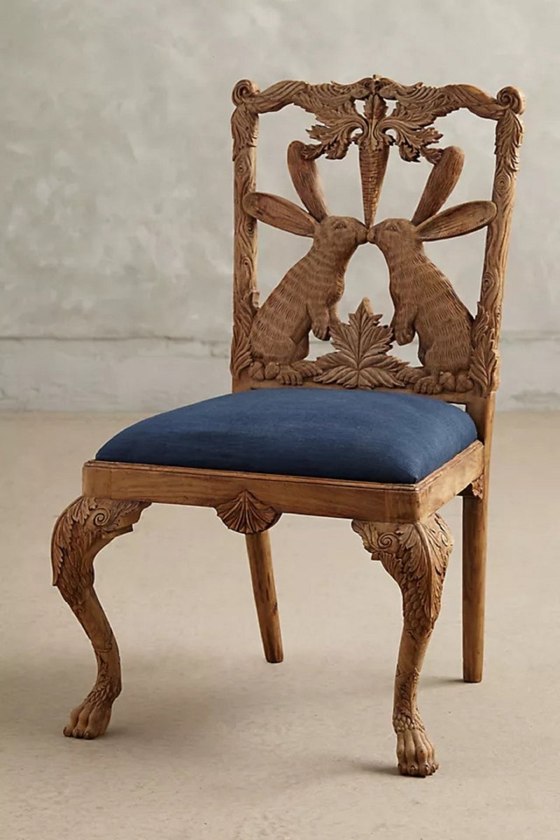 Hand Carved Wooden Bunny Dining Chair - Rustic Farmhouse Decor for Kitchen & Dining Room | Perfect for Easter, Spring & Cottagecore Home Decor