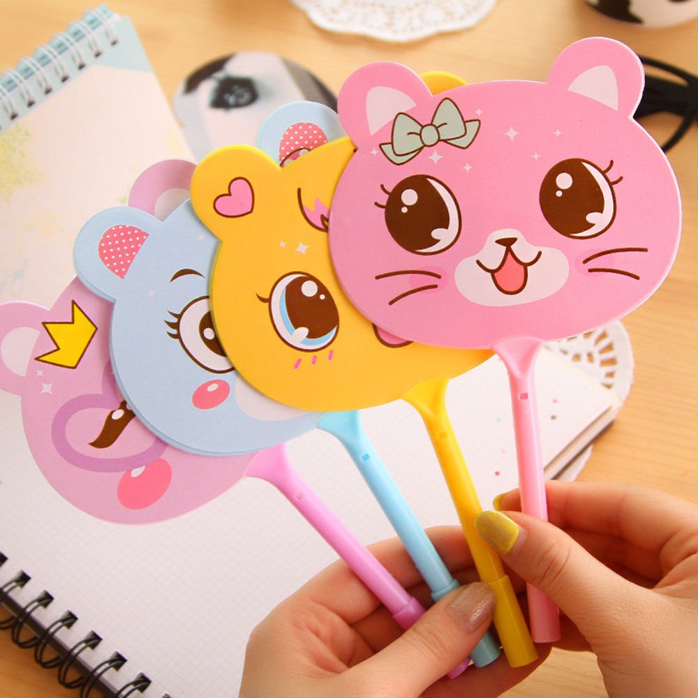 Cute Cartoon Animal Hand Fan Gel Pen Set - 6PCS Creative Ballpoint Pens for Office, School & Art Supplies | Perfect for Note Taking, Journaling & Gift Giving