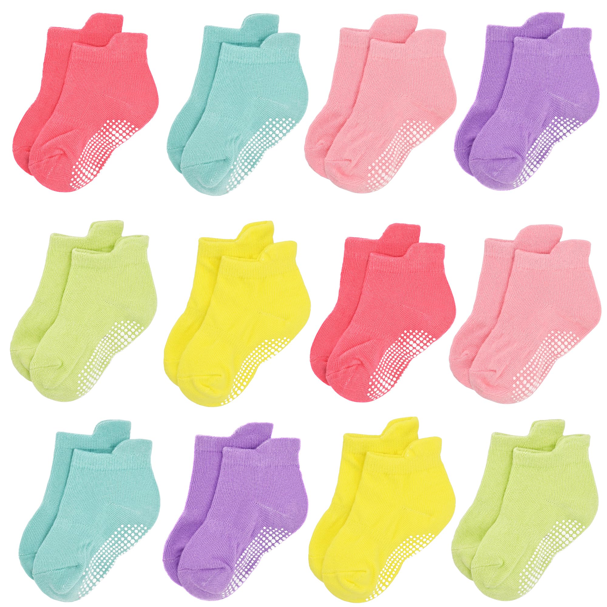 Tphon Non-Slip Toddler Socks - 12 Pairs Anti-Skid Ankle Socks with Grips for Baby Boys & Girls | Perfect for Playtime, Daycare & First Steps