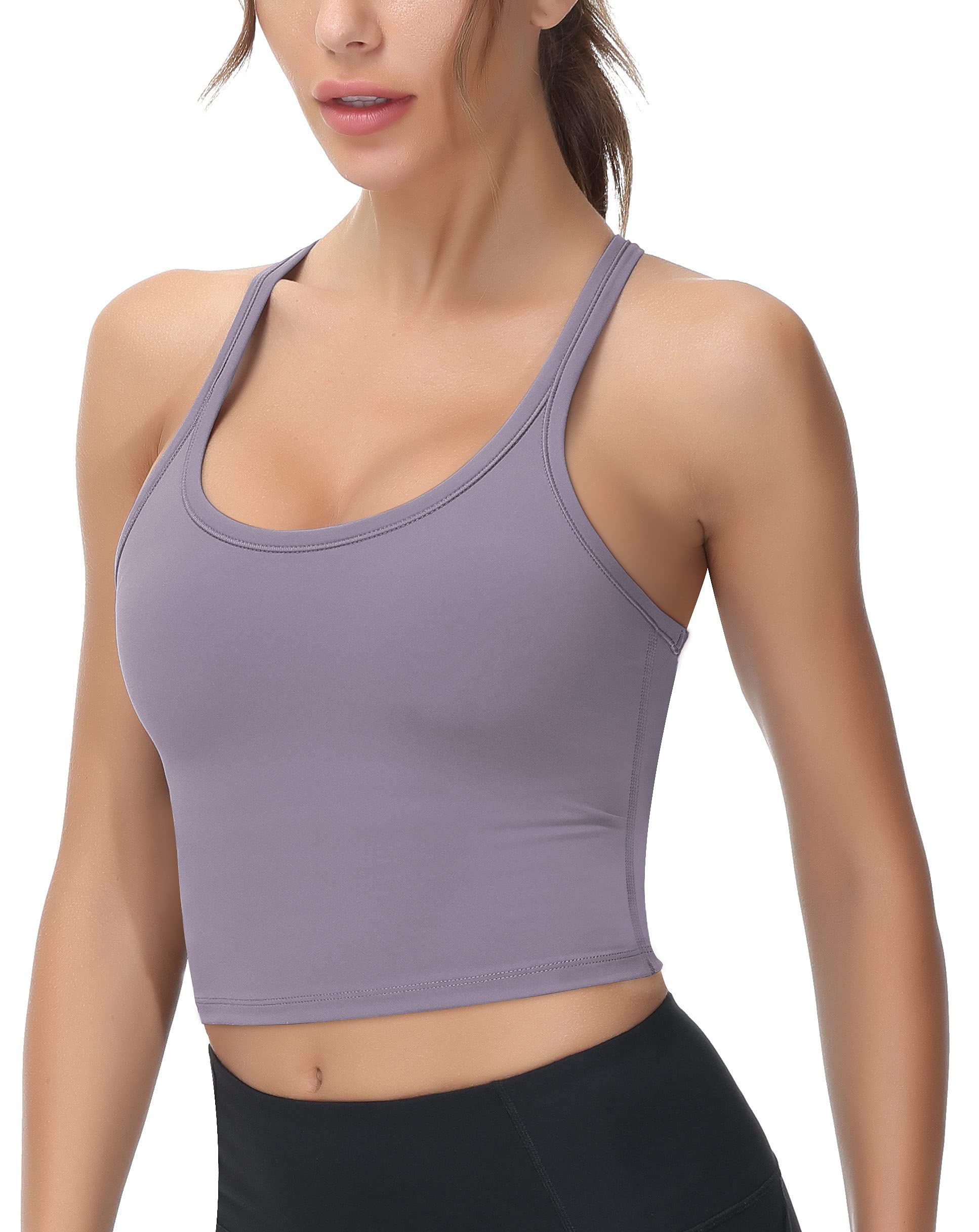 Heathyoga Women's Workout Crop Tops - Racerback Tank Tops with Built-in Bra for Yoga, Running & Gym | Breathable & Supportive Athletic Wear