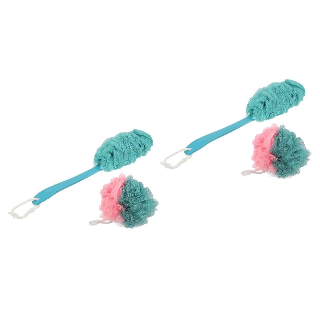 FRCOLOR 4 Pack Exfoliating Bath Brushes with Long Handle - Back Scrubber, Body Wash Loofah & Massage Shower Brush for Deep Cleansing - Perfect for Spa, Exfoliation & Relaxing Shower Time