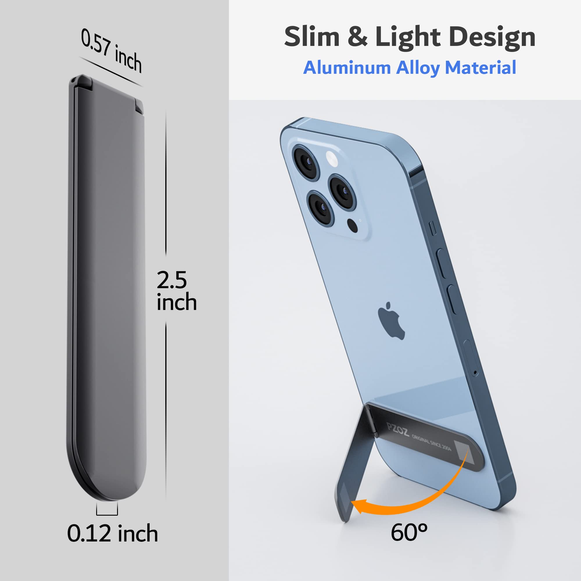 PZOZ Adjustable Phone Kickstand - Vertical & Horizontal Stand for iPhone 16/15/14/13/12/Pro Max/Mini/SE & Samsung Galaxy S22 - Gray - Perfect for Desk, Car, Travel & Hands-Free Viewing