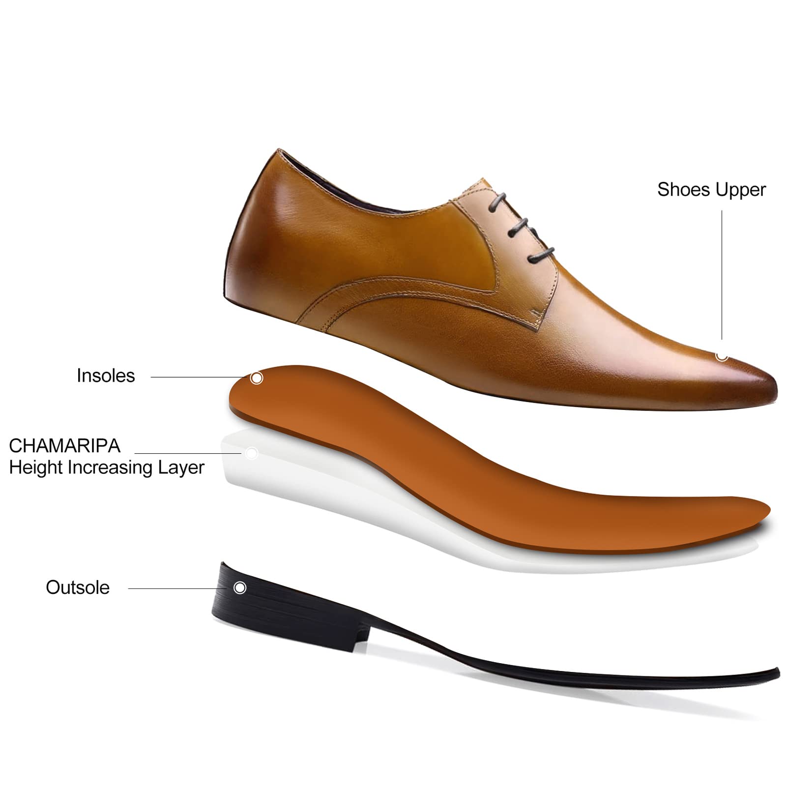 CHAMARIPA Men's Invisible Elevator Shoes – Lace-Up Leather Oxford Dress Shoes for Height Increase | Formal & Tuxedo Lift Shoes for Weddings, Business & Special Occasions