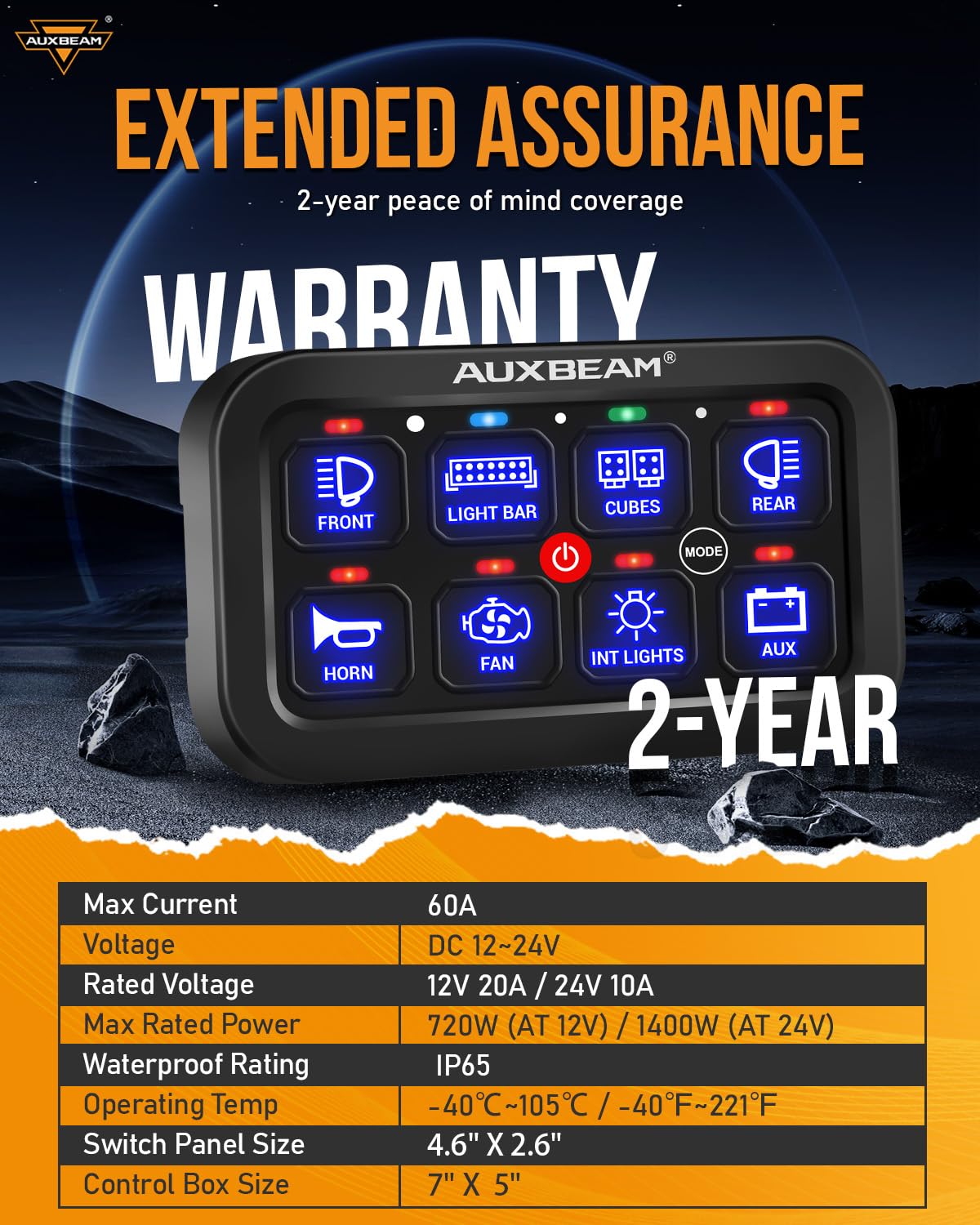 Auxbeam 8 Gang Switch Panel RA80 - Auto-Dimmable RGB LED Toggle Switch Panel with Momentary/Pulse Function, 12V-24V Waterproof Aluminum Switch Panel for Trucks, Offroad Vehicles, Cars, Boats & Marine Use - Perfect for Off-Roading, Overlanding & Marine Applications - 2 Year Warranty