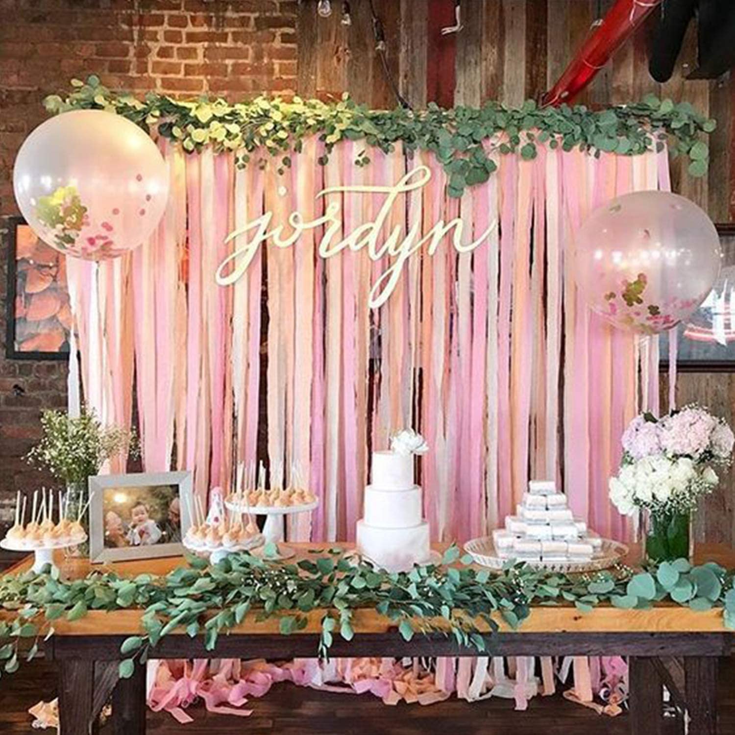 PartyWoo Crepe Paper Streamers 6 Rolls (492ft) - Pink, Hot Pink, Peach & Yellow for Birthday, Wedding & Party Decorations | 1.8