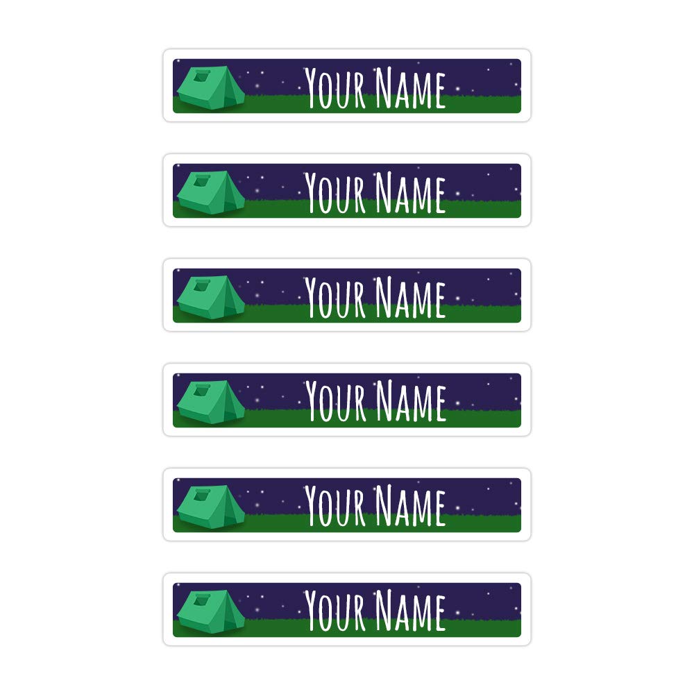 Waterproof Personalized Name Stickers - 80 Skinny Peel & Stick Labels for Camping Gear, Kids Items & Organization (Durable, Customizable) - Perfect for Backpacks, Lunchboxes & Outdoor Equipment