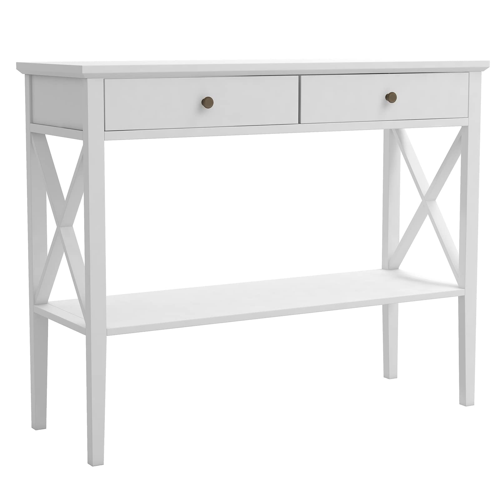 ChooChoo Narrow Console Table with Drawers - White Wooden Sofa Table for Entryway, Hallway & Living Room - Storage Shelf & Accent Design - Perfect for Small Spaces, Home Decor & Apartment Furnishing