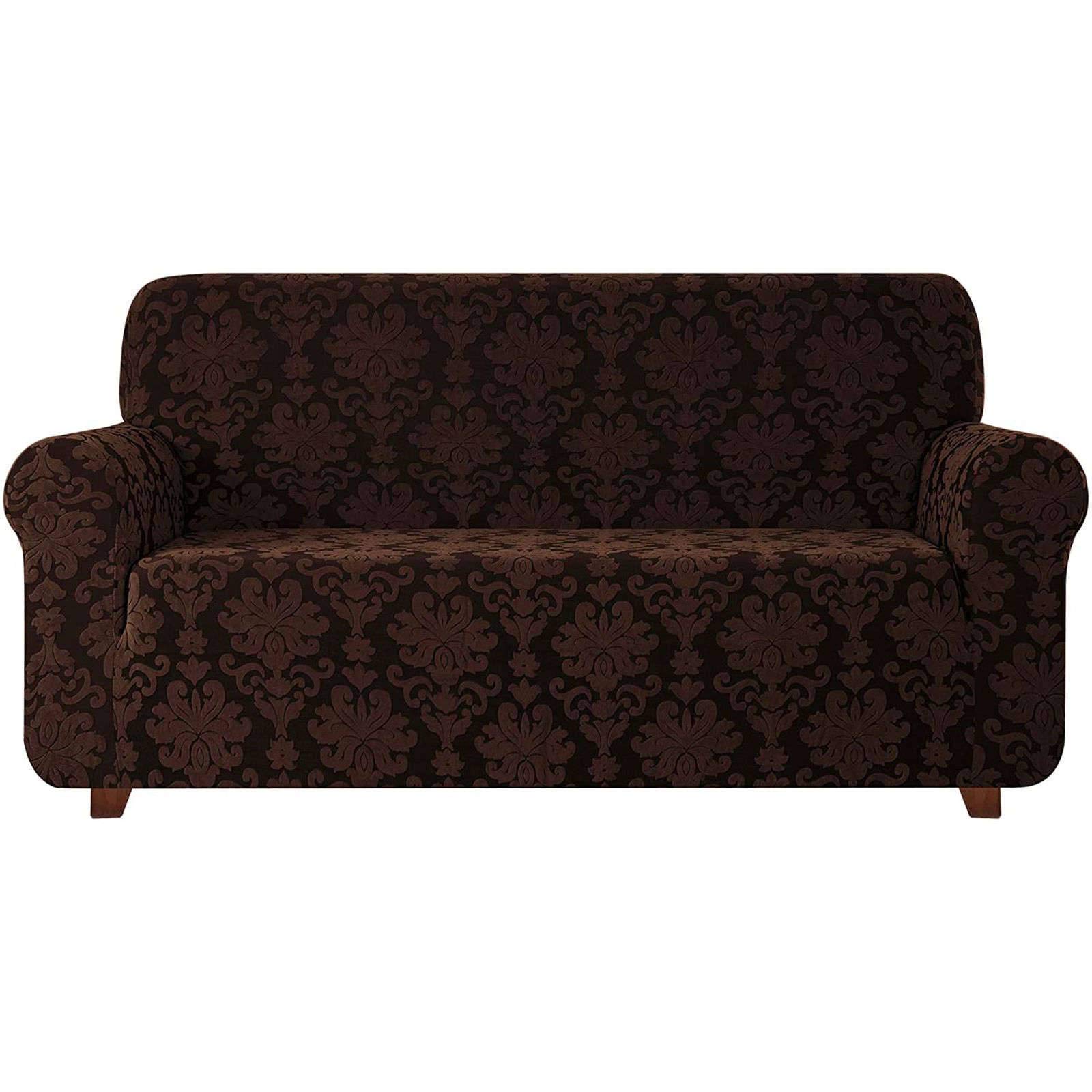 Stretch Sofa Slipcover - 1-Piece Jacquard Washable Couch Cover with Elastic Bottom, Durable Furniture Protector for Living Room (Brown, Large) - Perfect for Home Decor, Pet Protection & Daily Use