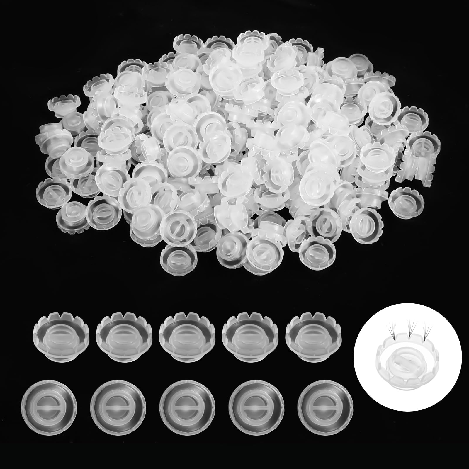 200Pcs Lash Glue Holder for Eyelash Extensions - Blossom Ring Cup with 2 Rolls Glue Point - Perfect for Volume Lashes, Lash Fan Making, Nail Art & DIY Beauty - Ideal for Professional Lash Technicians & Home Use