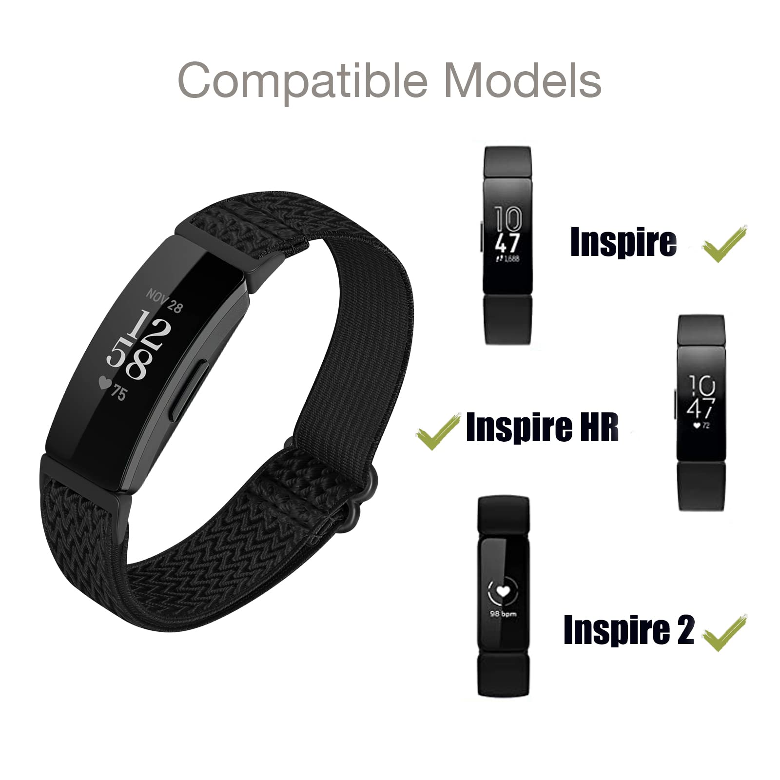3-Pack Elastic Nylon Replacement Bands for Fitbit Inspire 2/HR/Ace 2 - Soft Adjustable Solo Loop Watch Straps for Women & Men - Perfect for Workouts, Running & Daily Fitness Tracking