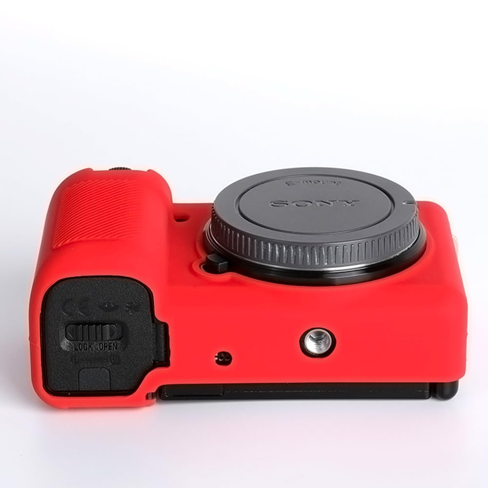 Pocoukate Soft Silicone Slim Fit Camera Case Cover for Sony ZV-E10/ZV-E10L - Red Vlog Style Protection with Screen Protector | Perfect for Travel, Outdoor Shooting & Daily Camera Care
