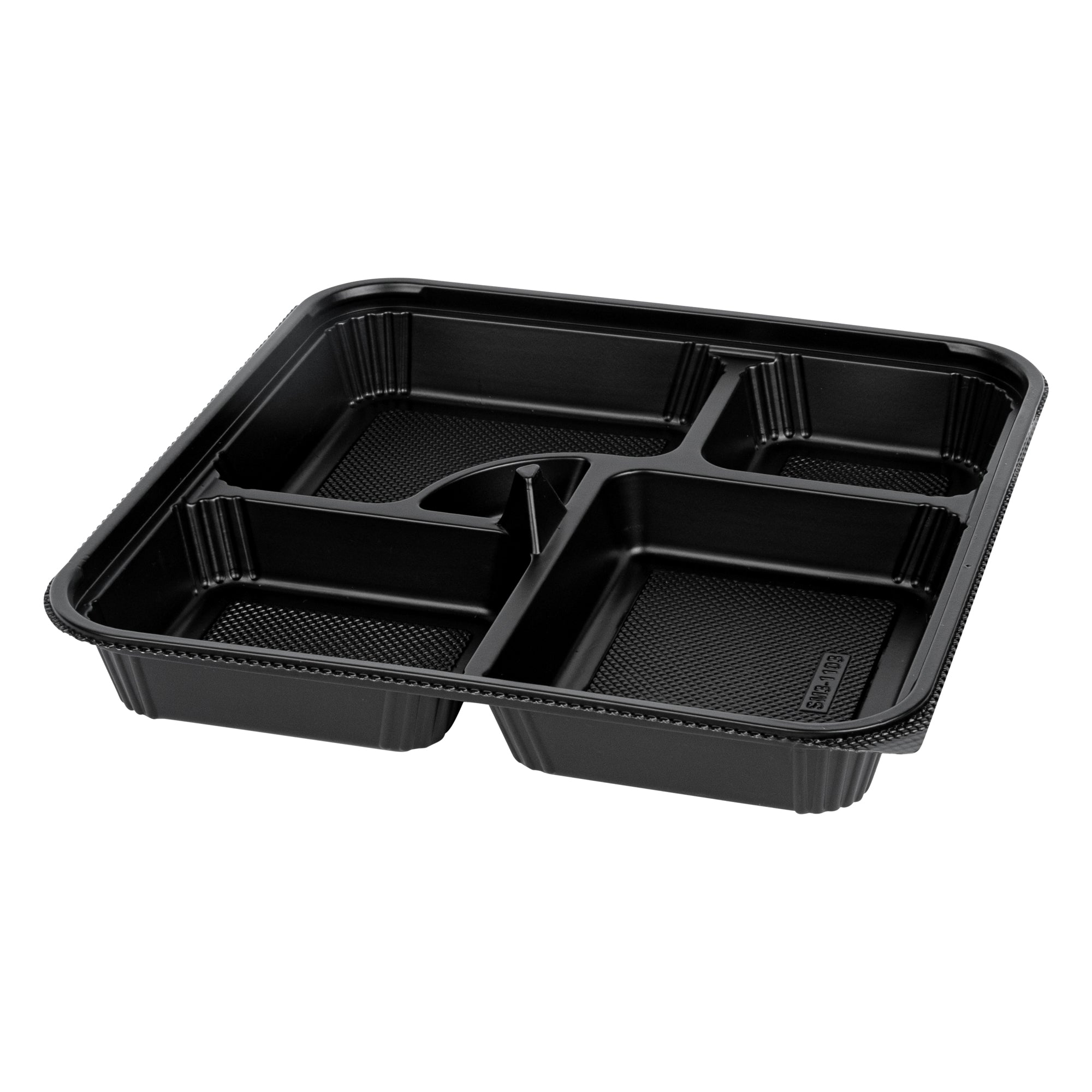 40 oz Black Square Plastic Bento Box - 5 Compartment Microwave Safe Lunch Container (10.5