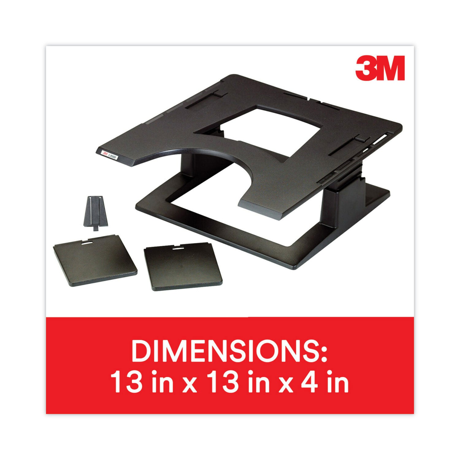 3M™ Adjustable Laptop Stand for Desk - 13 x 13 Inches, Height 4 to 6 Inches - Ergonomic Computer Riser Holder Supports Up to 20 lbs - Perfect for Home Office, Gaming Setup & Workspace Ergonomics (Black)