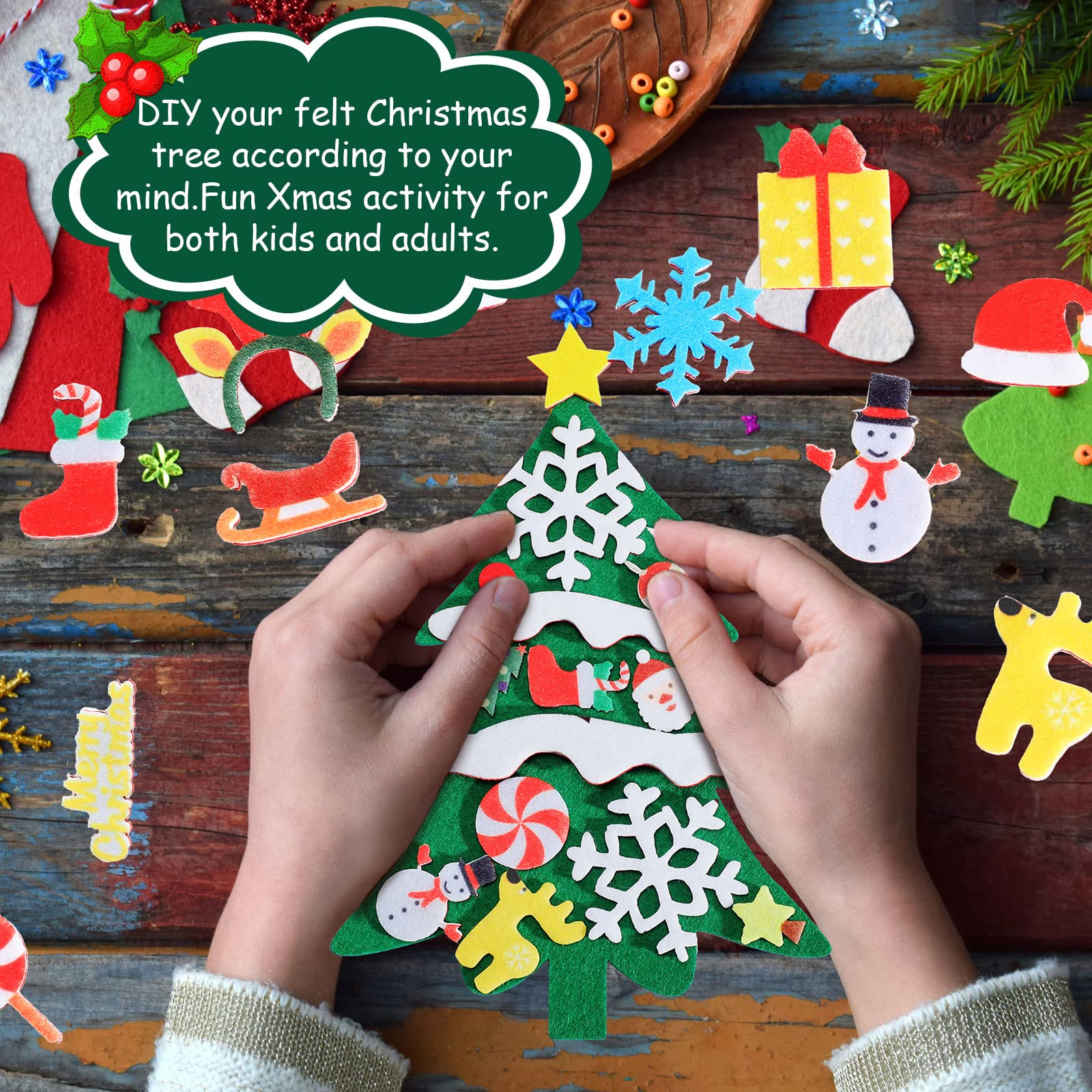 DIY Felt Christmas Tree Kit with 36 Ornaments - Kids Craft Party Favors, Wall Hanging Holiday Decor for Home, Classroom & Christmas Party Activities