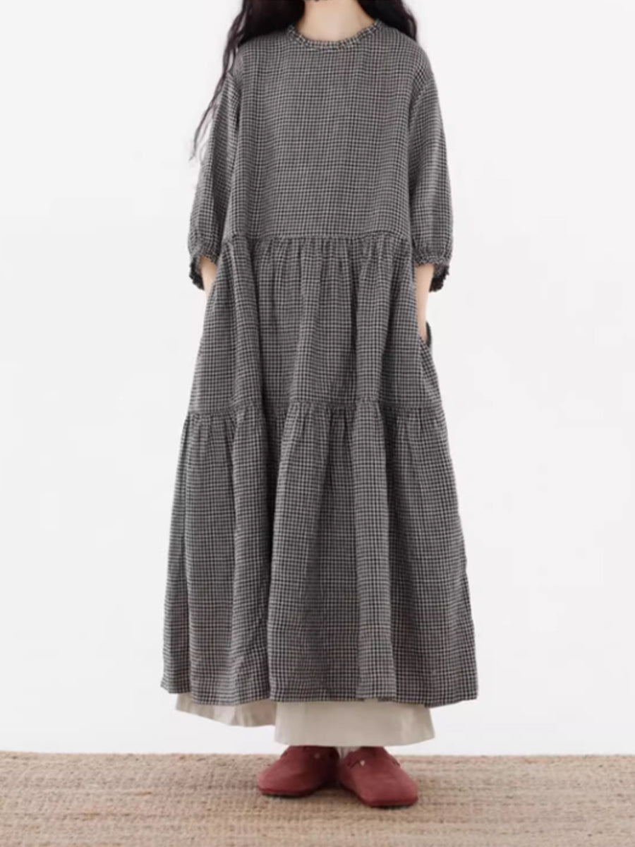 Plus Size Women's Artsy Plaid Spliced 100% Cotton Tiered Dress - Casual Summer Maxi Dress for Beach, Vacation & Everyday Wear