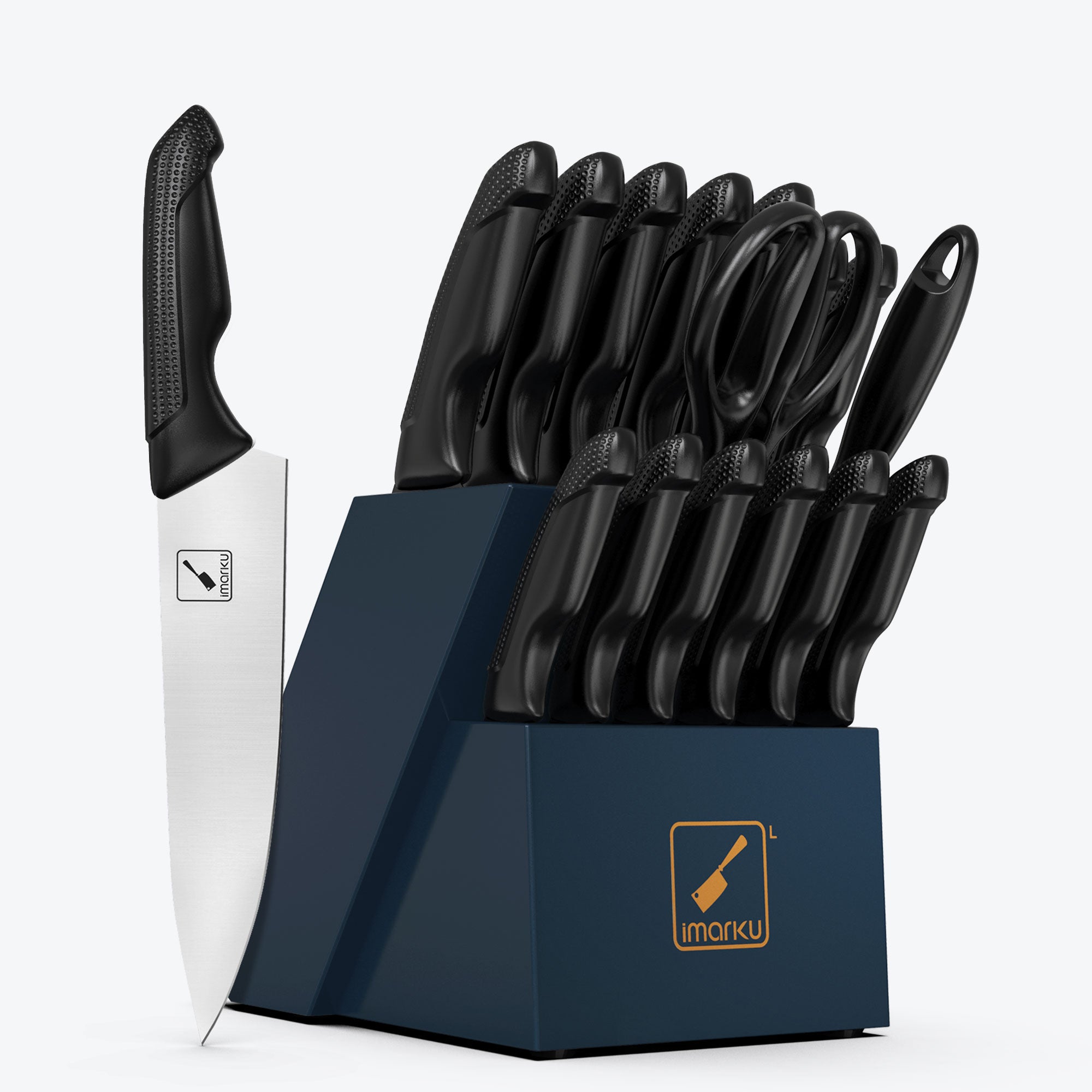 16-Piece Knife Block Set with Ergonomic Black Handle & Sharpening Rods - Premium Kitchen Knives for Professional Chefs & Home Cooking
