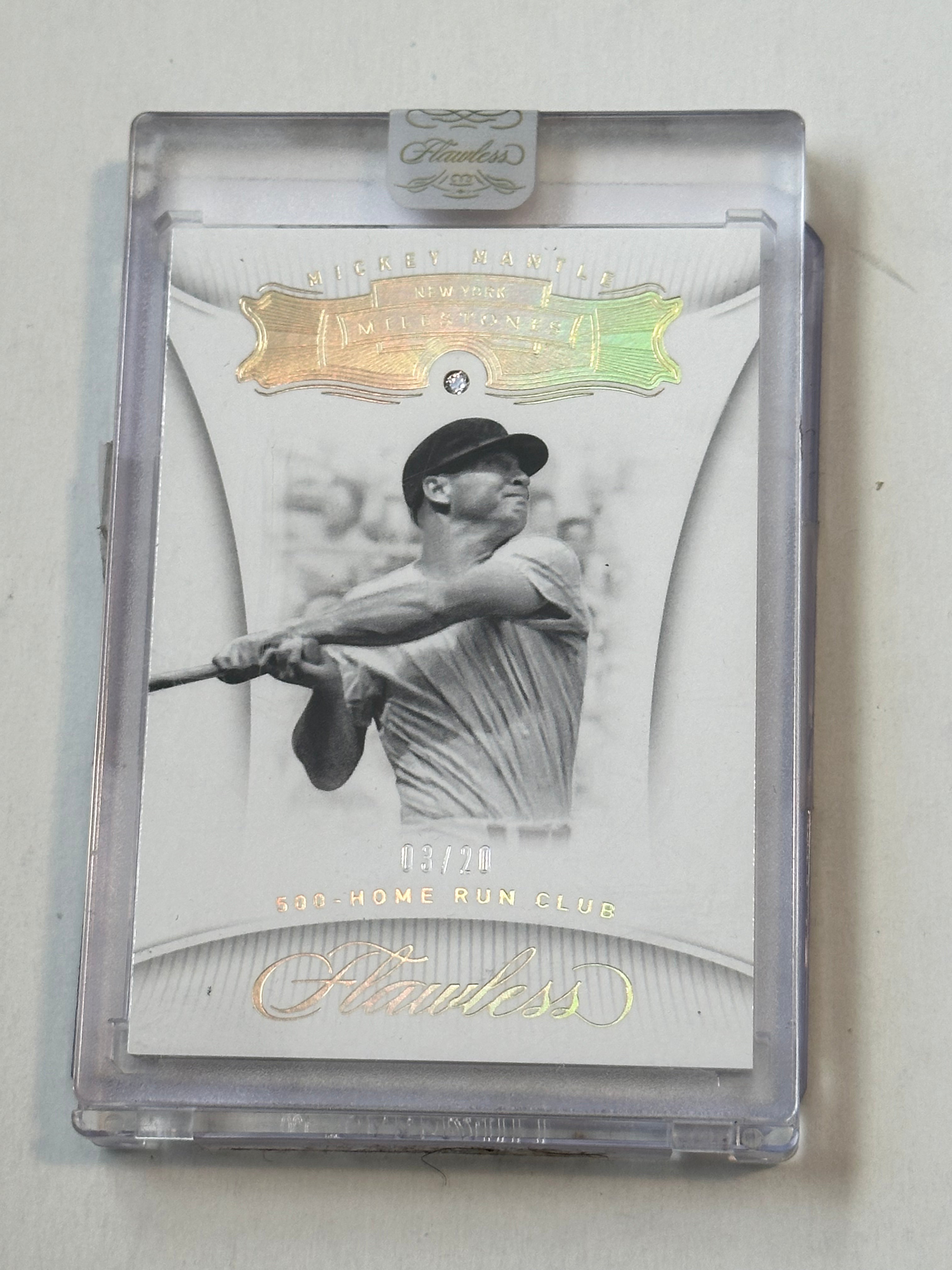 Mickey Mantle Leaf Diamond Flawless 500 Home Run Baseball Card #3/20 with Real Diamond - 2017 Limited Edition for Collectors & Sports Memorabilia Enthusiasts