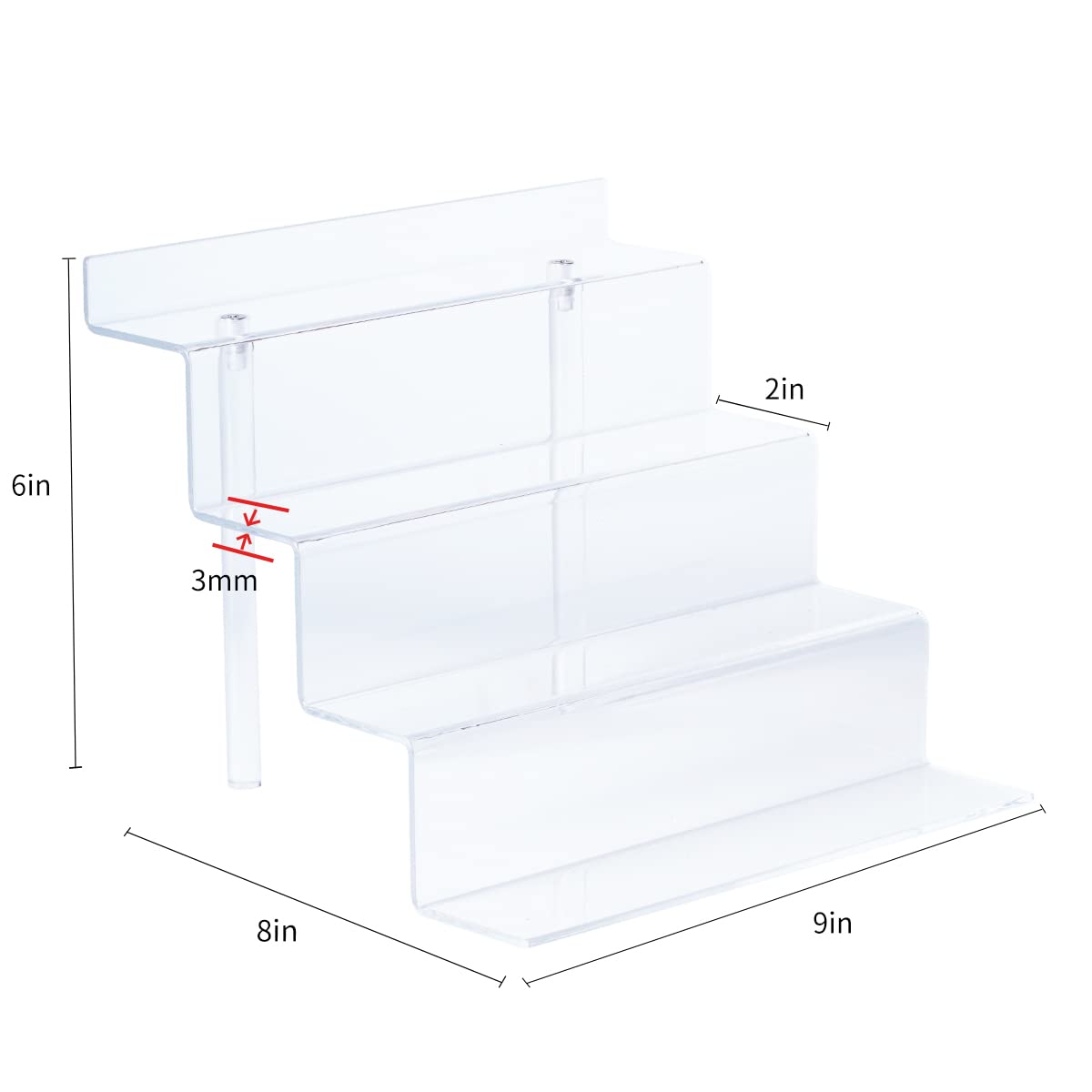 2 Pack Clear 4-Tier Bendable Display Stands for Figures, Perfume, Nail Polish - Decorative Show Shelf & Organizer for Retail Stores, Home Decor, and Beauty Salon Displays