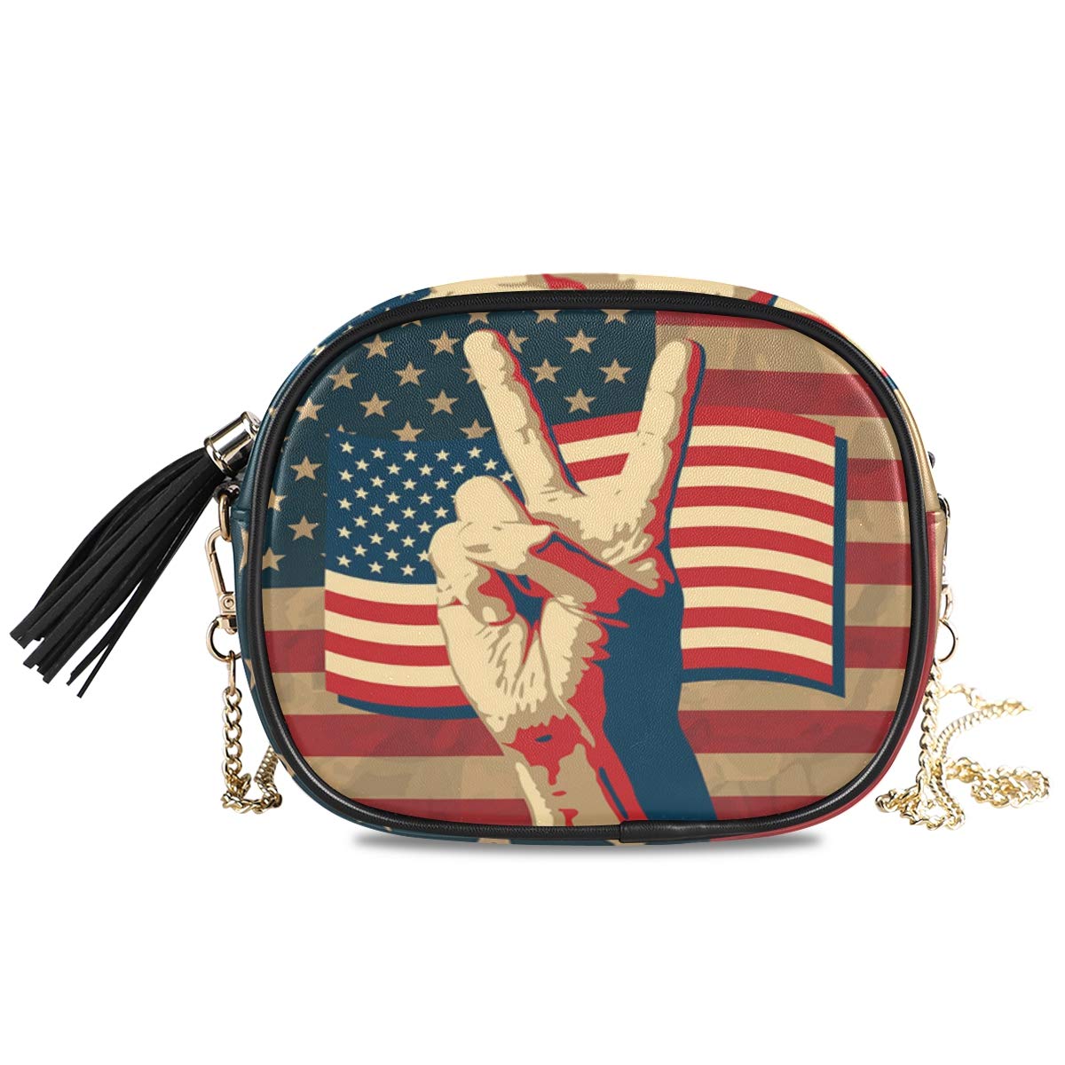ALAZA Women's PU Leather Crossbody Bag with USA Flag & Tassel - Stylish Shoulder Purse for Casual Outings, Travel & Daily Use