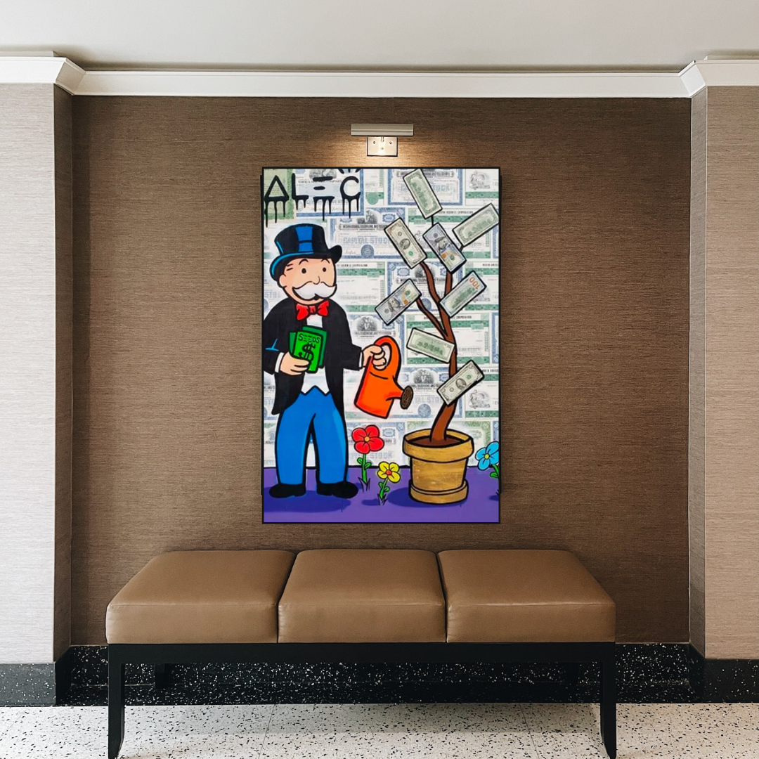 Alec Monopoly Money Grows Graffiti Art Canvas Print - Modern Wall Decor for Home, Office & Urban Art Collection