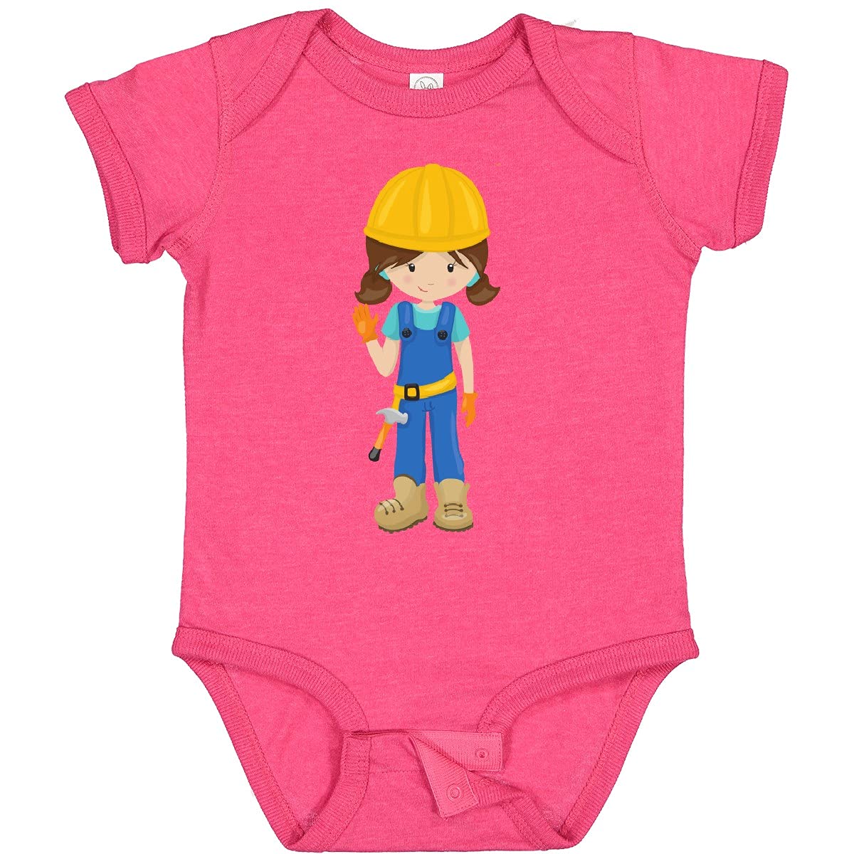 Inktastic Construction Girl Baby Bodysuit - Cute Brown Hair Toddler Outfit for Builders & DIY Enthusiasts - Perfect for Playdates, Construction Themed Parties & Photo Shoots