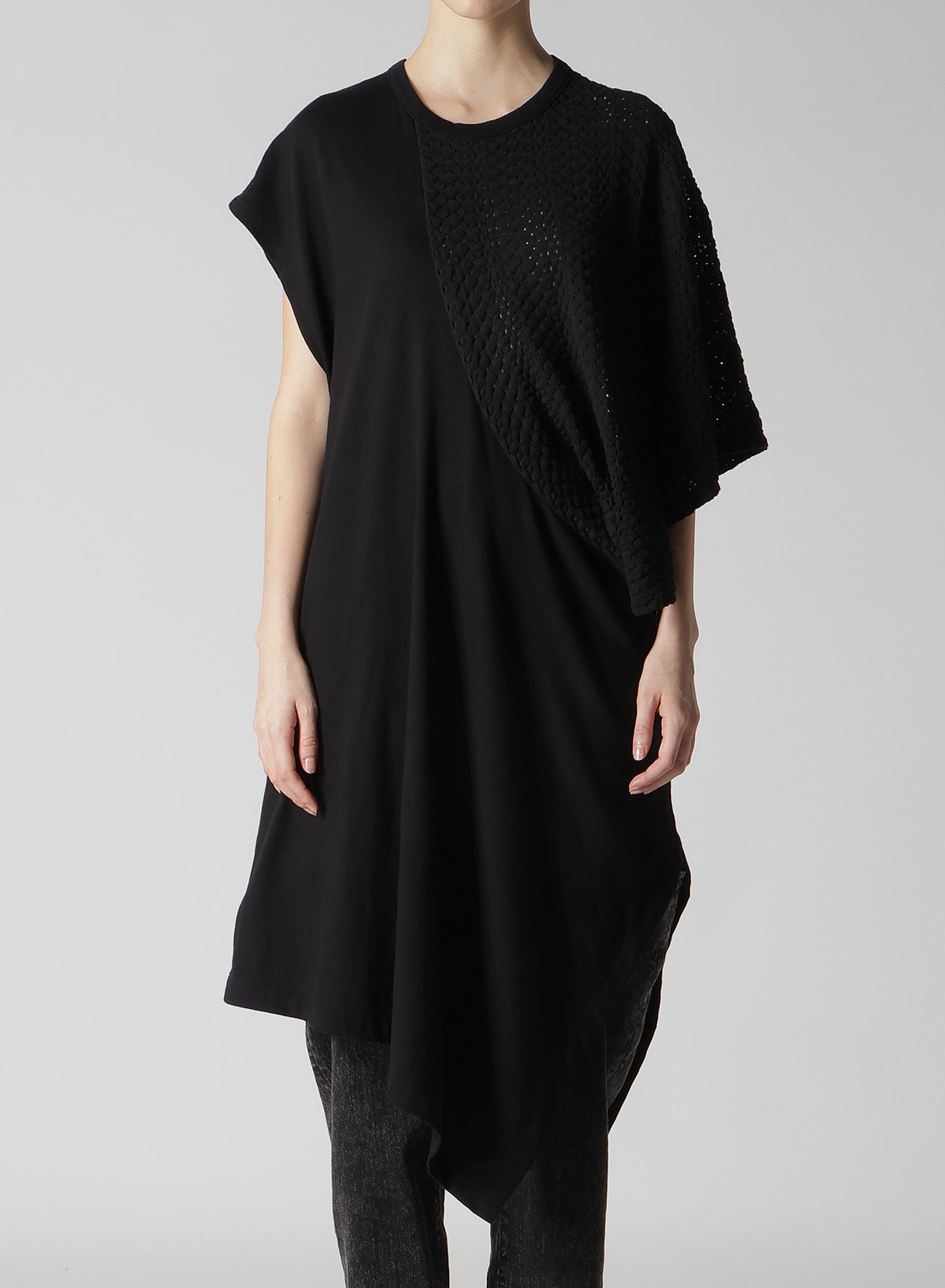 Cotton Jersey & Lace Left Shoulder Drape T-Shirt - Elegant Women's Fashion Top for Casual Wear, Parties & Date Nights