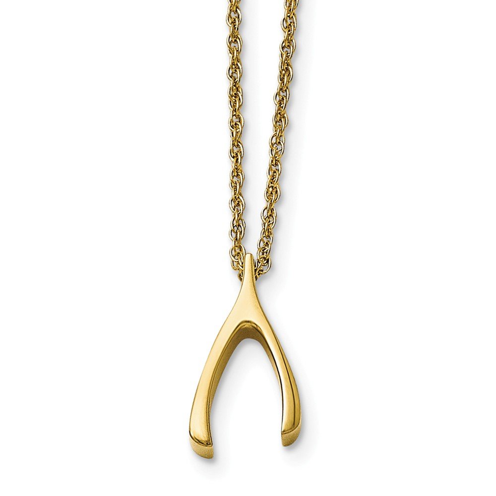 Elegant Stainless Steel Polished Yellow IP-Plated Wishbone Necklace for Women - Perfect for Gifts, Anniversaries, and Everyday Fashion