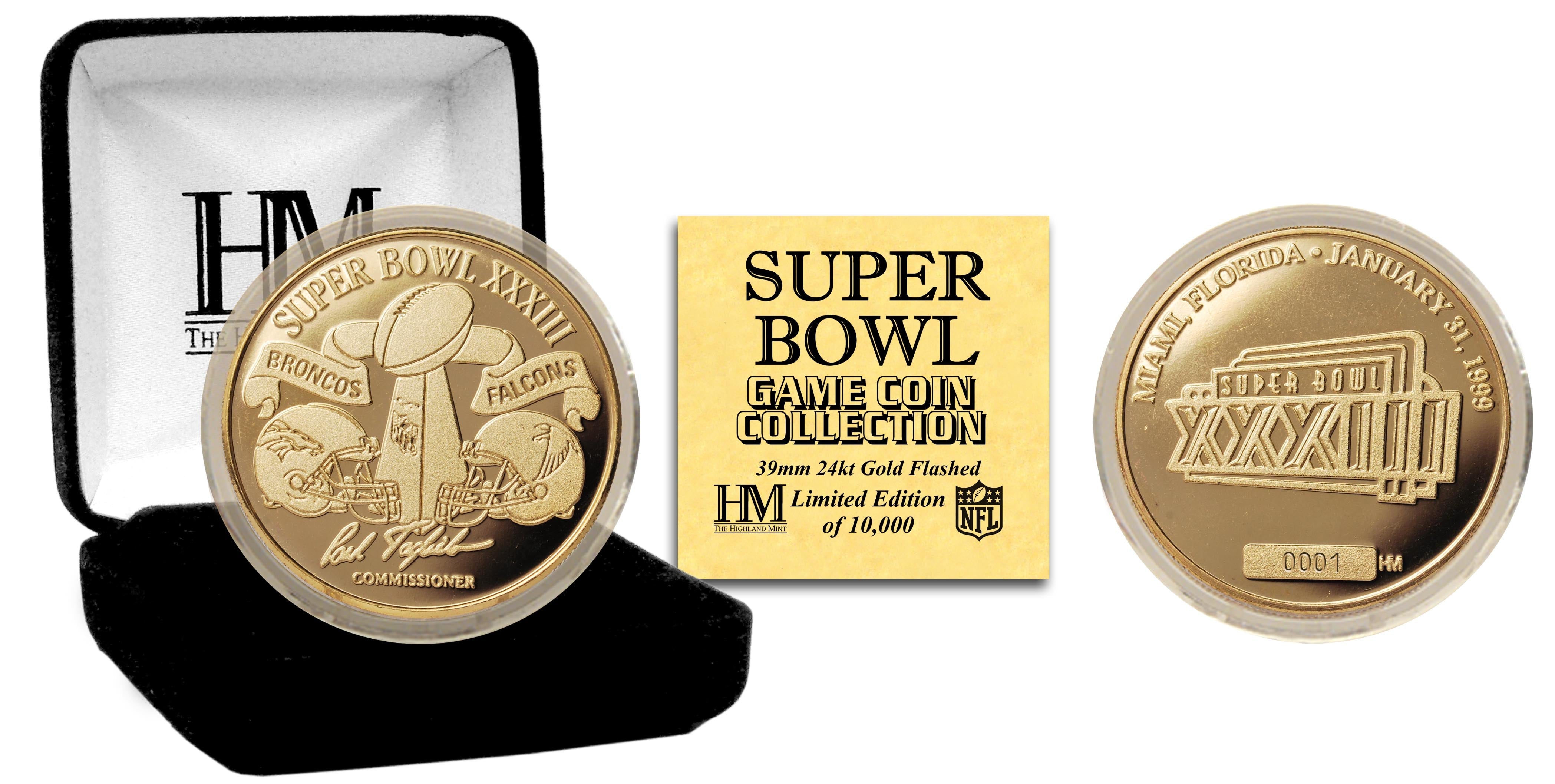 Super Bowl XXXIII 24kt Gold Commemorative Flip Coin - Perfect for Football Collectors, Sports Memorabilia & Game Day Toss
