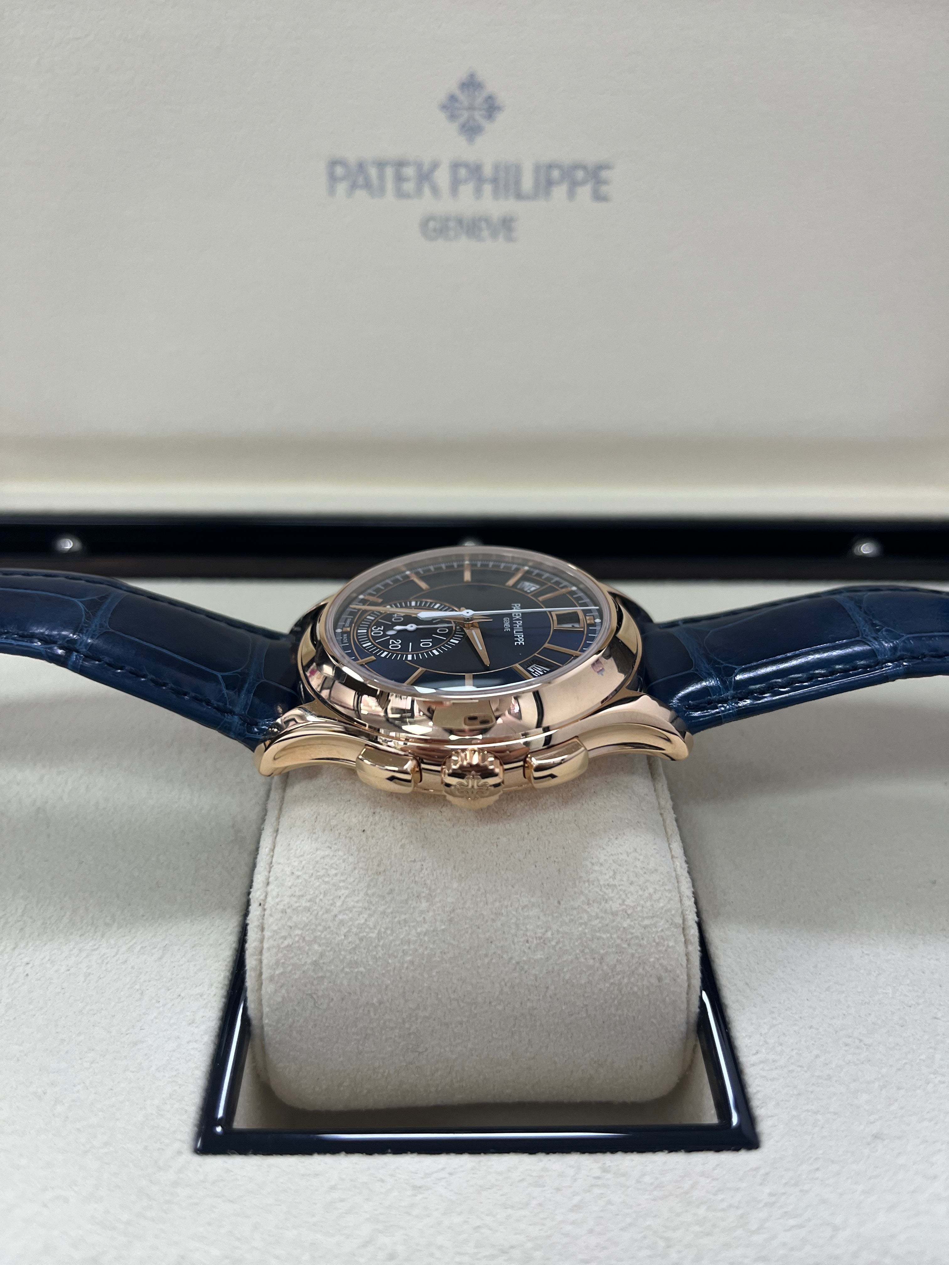 Patek Philippe Annual Calendar Chronograph 5905R-010 Men's Watch - Luxury Rose Gold Blue Dial Automatic Watch for Business & Formal Occasions