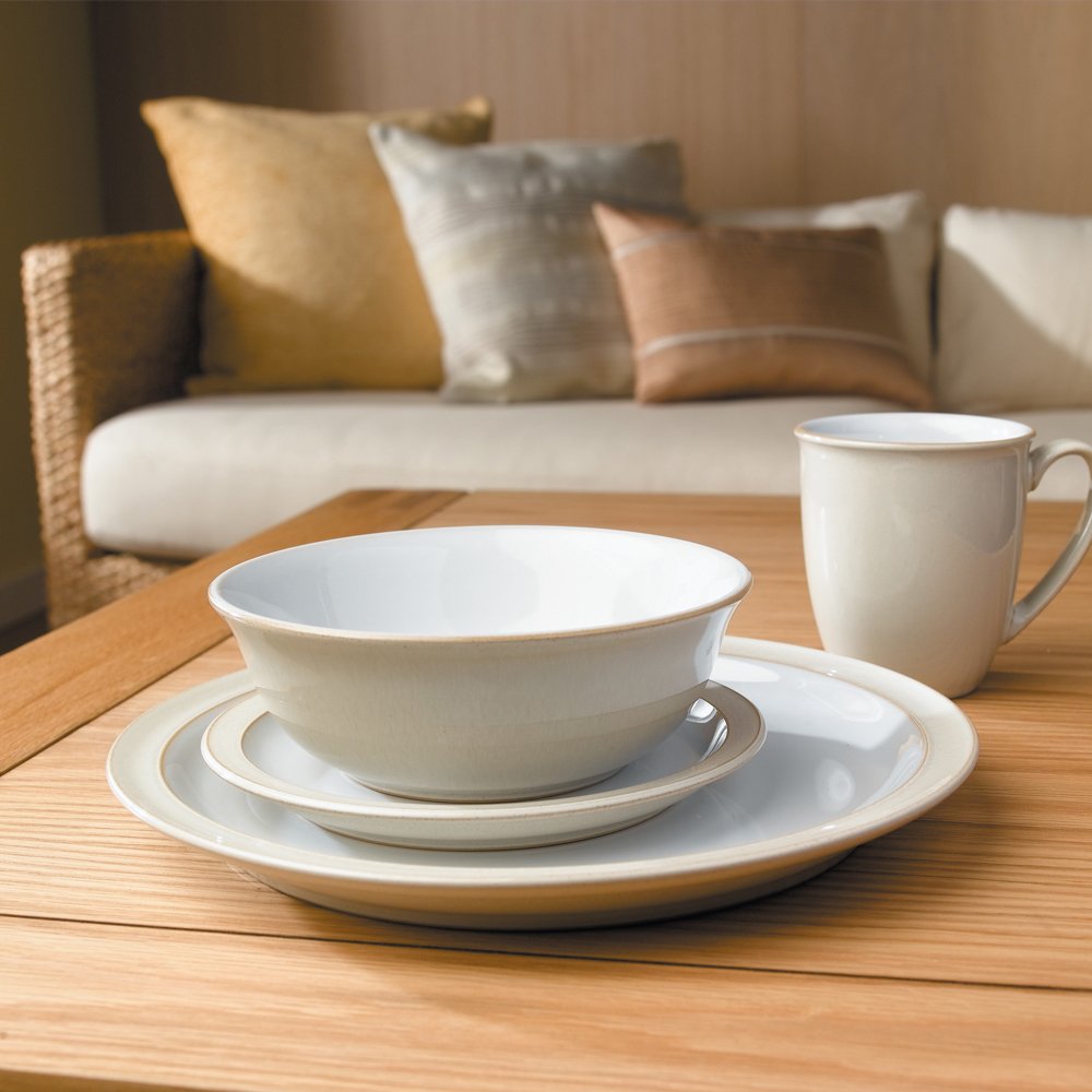 Denby Linen Cream White Coupe Cereal Bowls Set of 2 - Microwave & Dishwasher Safe Stoneware - Ceramic Tableware in Natural Tones - Perfect for Soup, Cereal, Salad & Everyday Dining