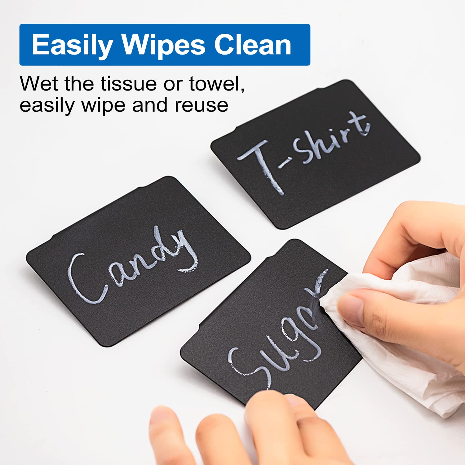 Removable Plastic Clip Labels with White Chalk Markers - 18 Pack with 2 Chalk Pens for Kitchen Pantry, Storage Bins, Fabric Organizers - Perfect for Home Organization & Labeling Containers