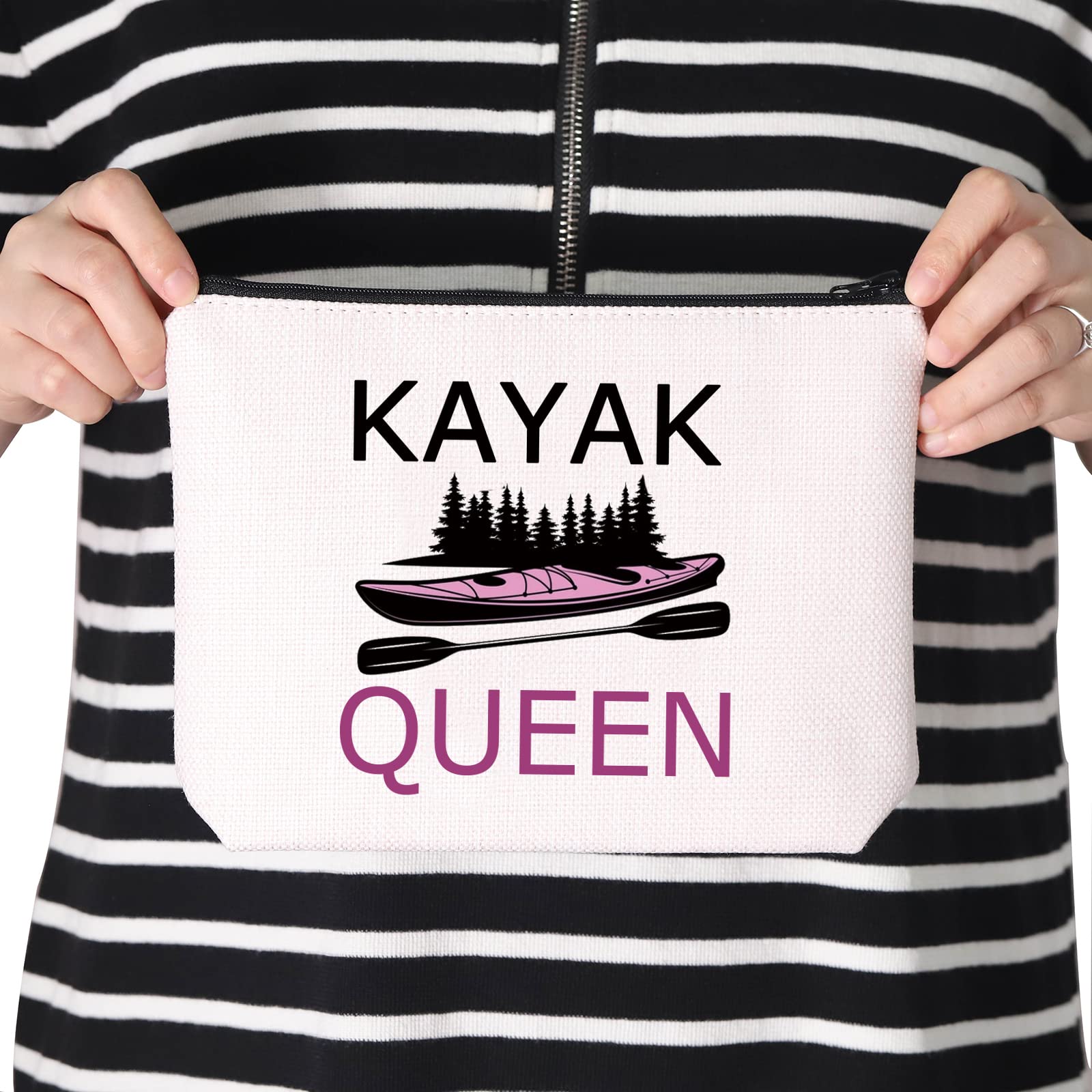 TSOTMO Kayak Queen Zipper Pouch Makeup Bag - Waterproof Cosmetic Organizer for Kayaking Enthusiasts, Paddling Team Gifts & Outdoor Adventures (Beige) - Perfect for Kayak Trips, Beach Days & Travel Essentials Storage