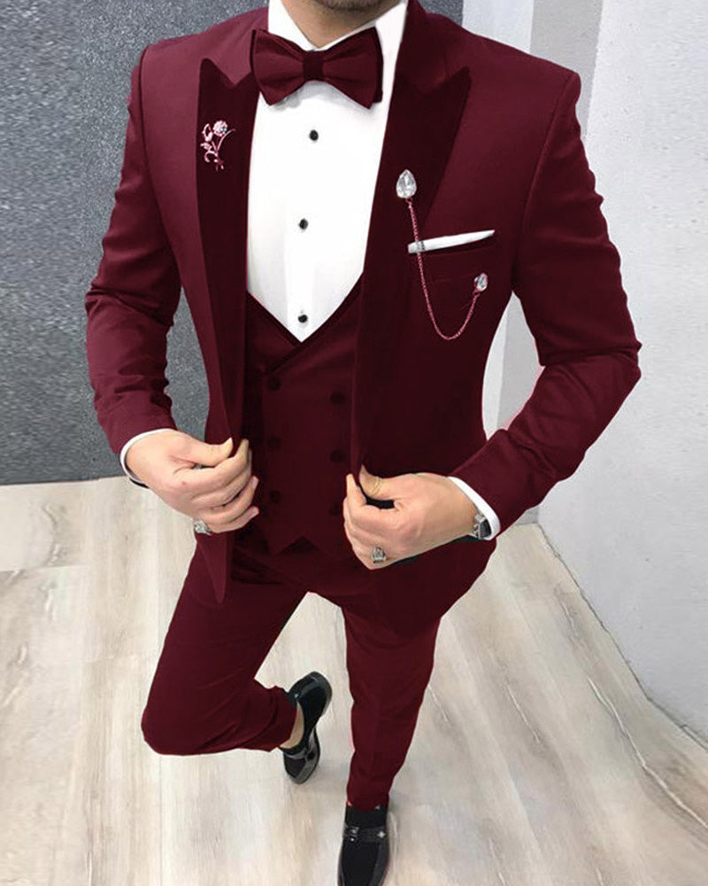 3-Piece Slim Fit Black Velvet Wedding Tuxedo Set for Groom - Peak Lapel Formal Suit for Men (CB01221) | Perfect for Weddings, Prom, Black Tie Events & Evening Galas