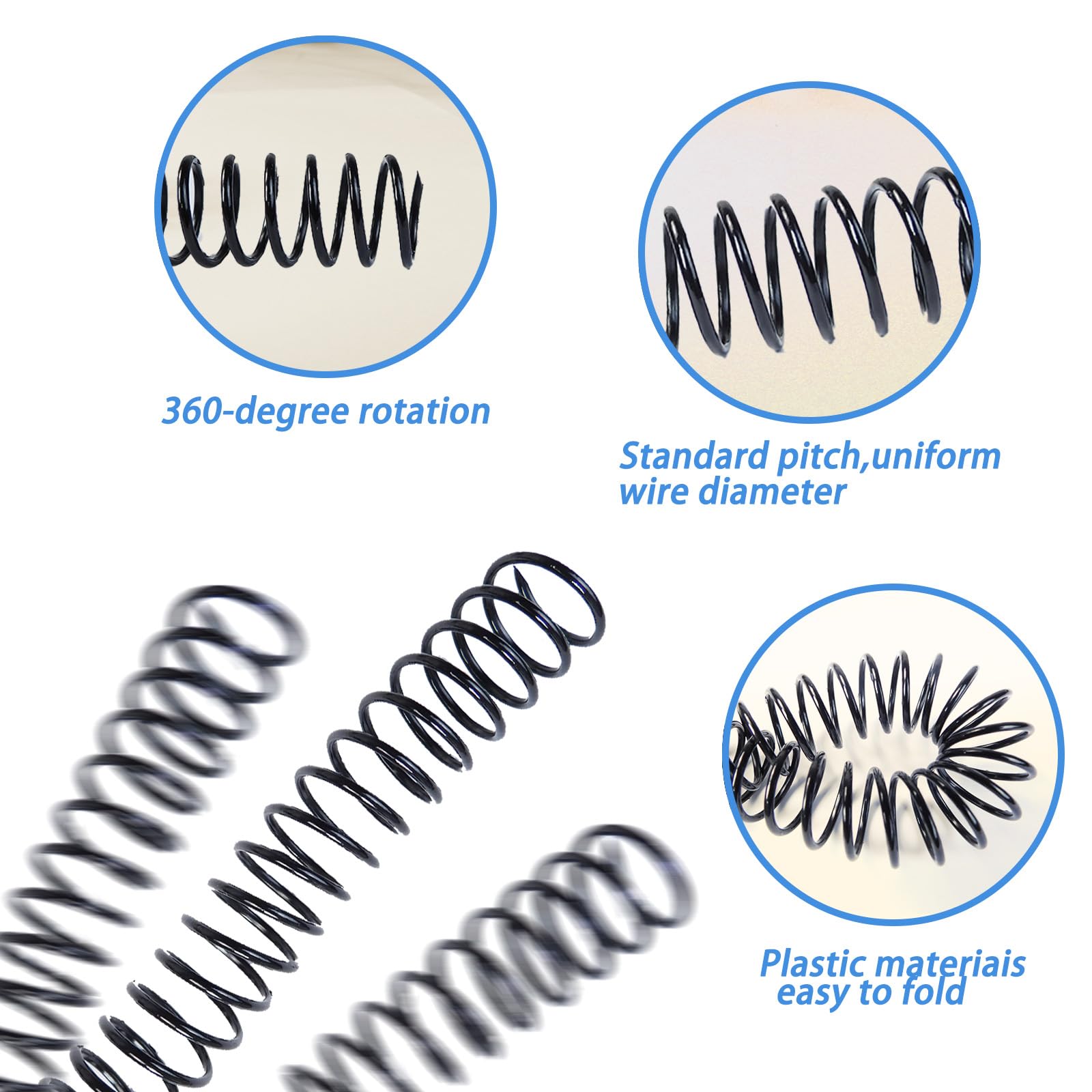 Rayson 31.8mm (1-1/4 inch) Black Plastic Spiral Coil Binding - 3:1 Pitch, 280 Sheet Capacity - Pack of 50 - Perfect for Office Documents, School Projects, and Presentation Binding