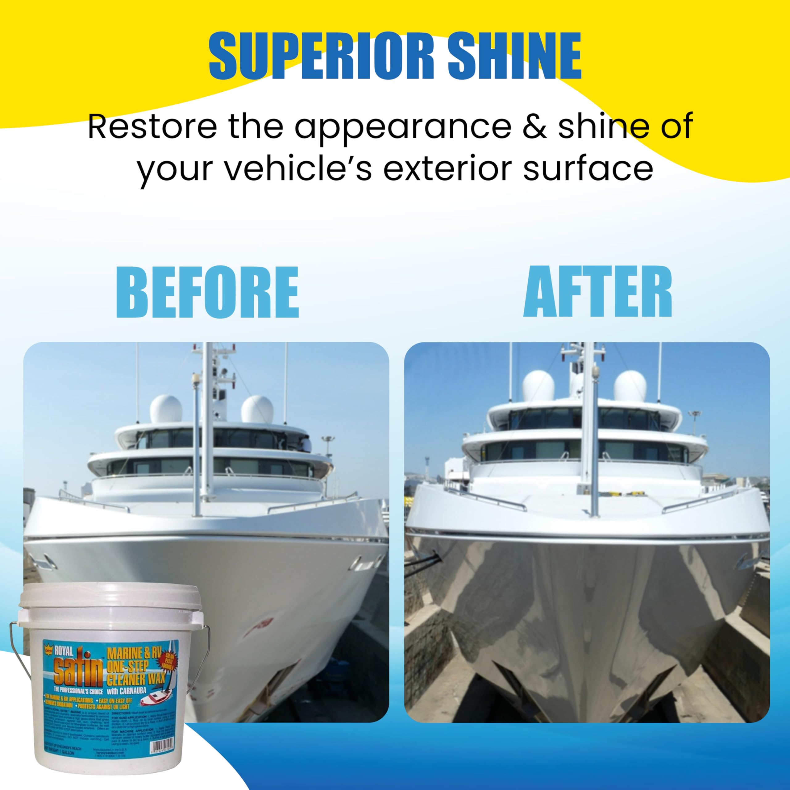 Garry's Royal Satin Marine & RV ONE STEP Cleaner Wax (1 Gallon) - Premium Boat & RV Polish for Shine & Protection - Ideal for Boats, RVs, Trailers & Fiberglass Surfaces