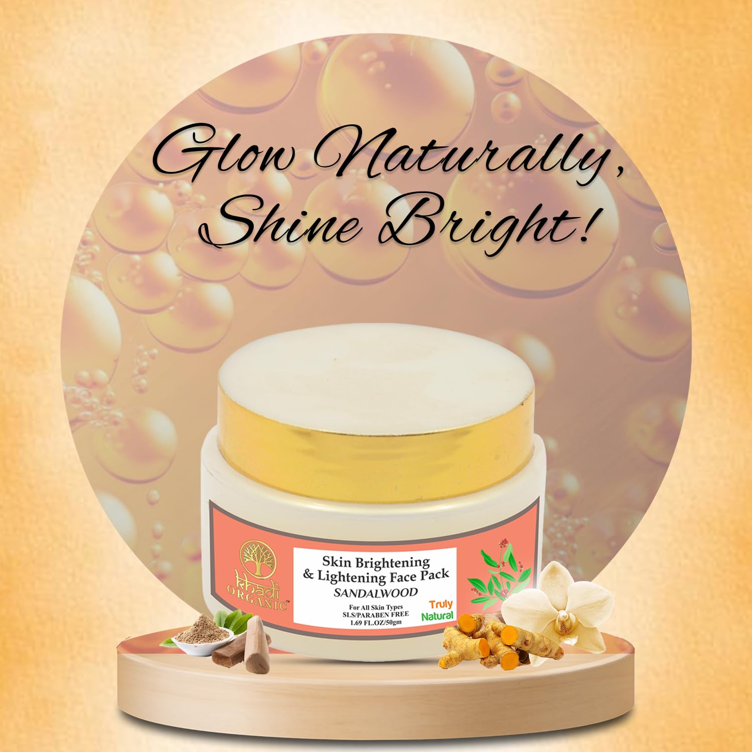 Khadi Organic Sandalwood Face Cream 50g - Natural Skin Brightening & Lightening Treatment for Glowing, Even Tone - Paraben-Free, Vegan - Perfect for Daily Skincare Routine & Nighttime Moisturizing