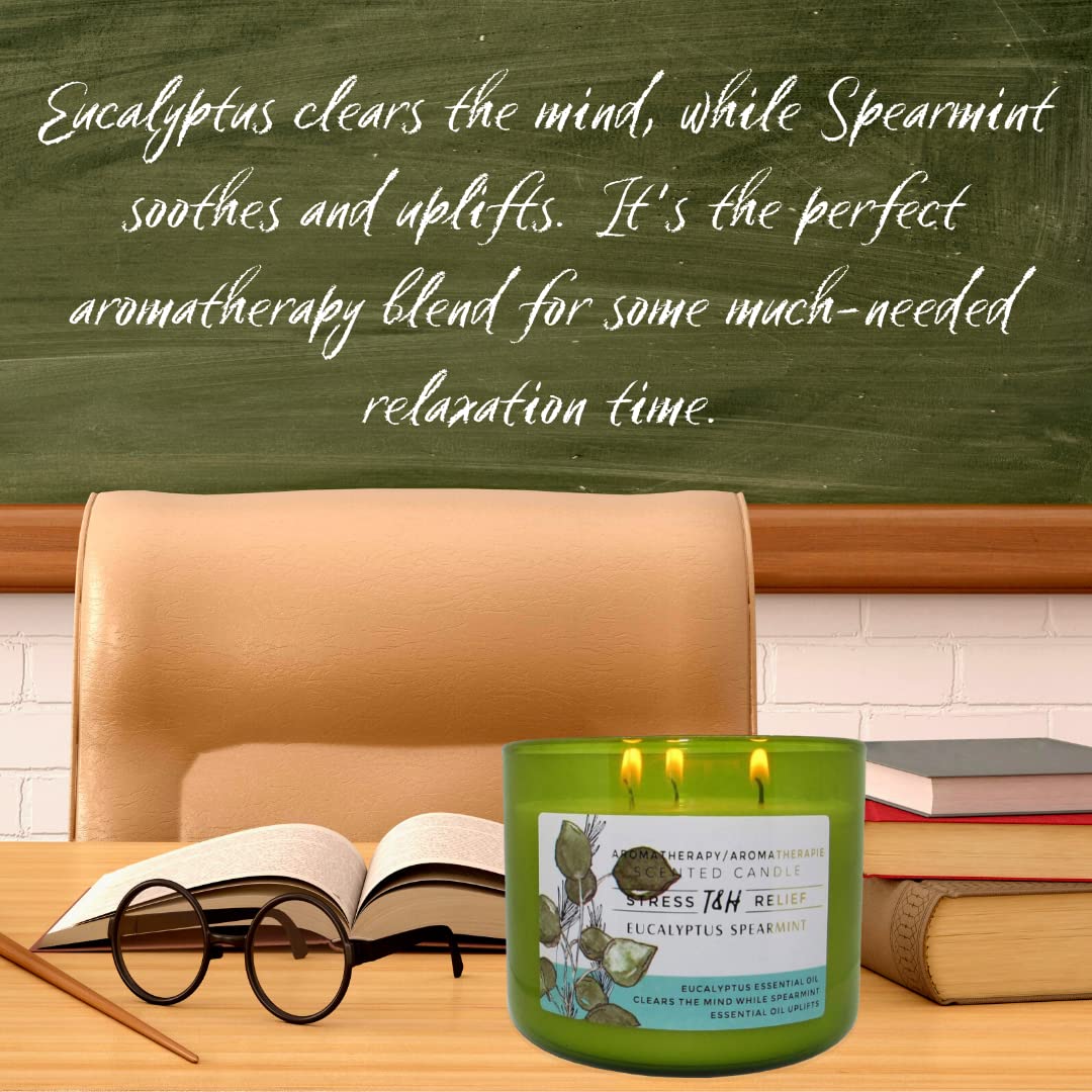 Eucalyptus Spearmint Aromatherapy 3-Wick Soy Candle - 15.8 oz Large Scented Candle for Home, Spa & Office - Long-Lasting Relaxation Gift for Men & Women - Perfect for Stress Relief, Meditation & Romantic Ambiance