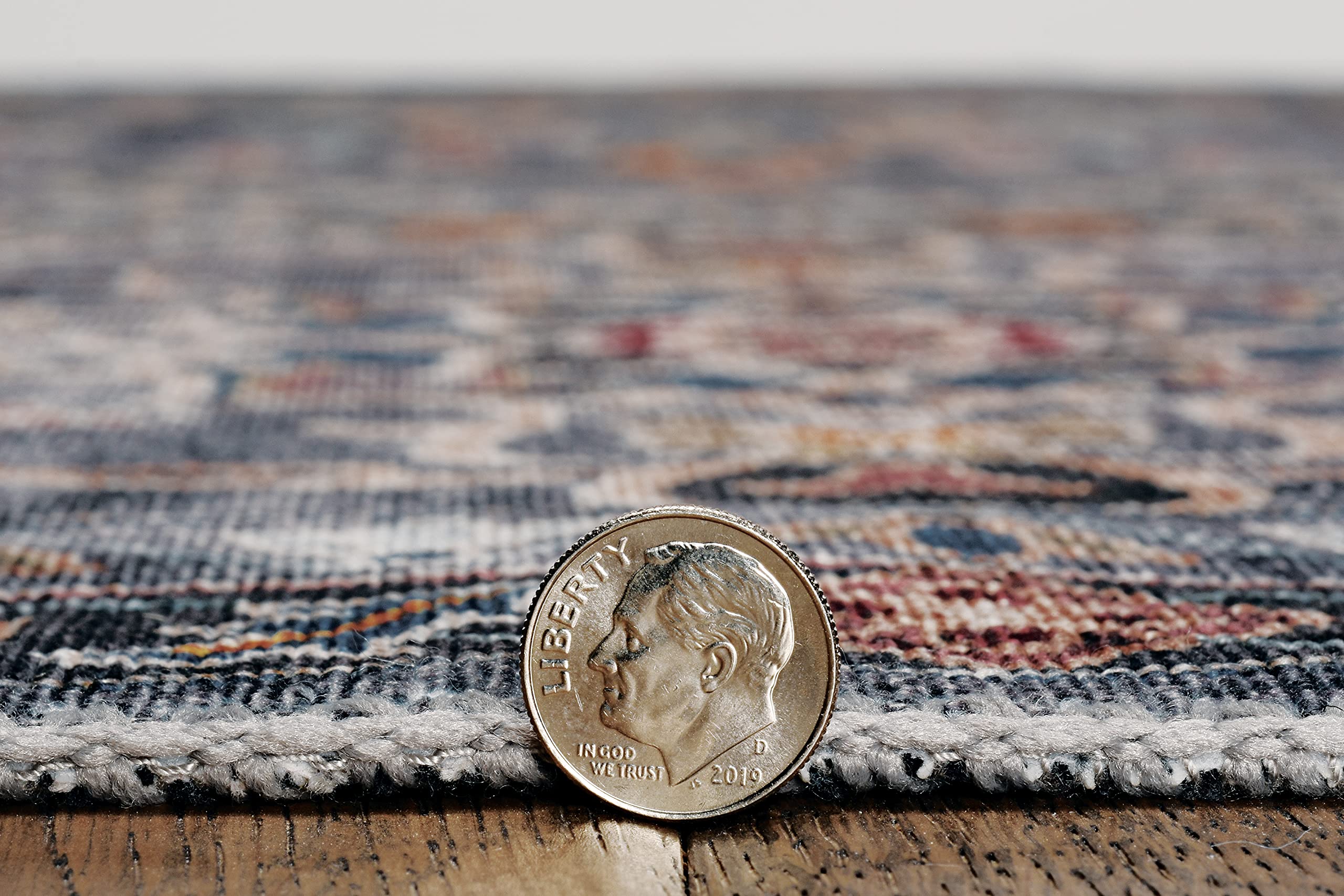 Linon Washable Area Rug 5' x 7' - Jasper Teal & Ivory Indoor/Outdoor Rug - Soft Non-Slip Floor Mat for Living Room, Bedroom, Patio & Office Decor
