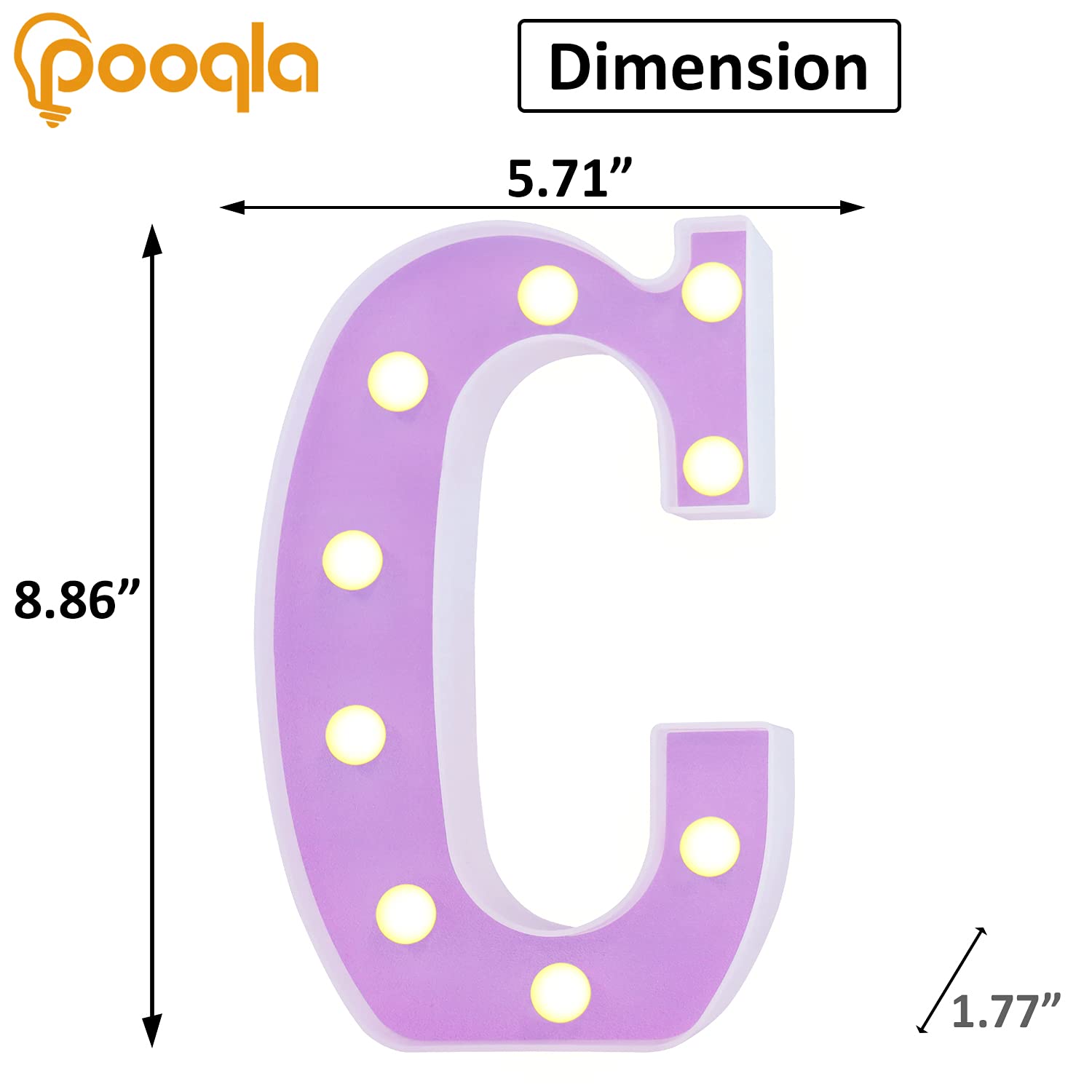 Pooqla Purple LED Letter Lights - DIY Alphabet Sign with Warm White LED for Home, Party, Birthday, Wedding & Bar Decor - Perfect for Nursery, Bedroom, and Photo Backdrop (Letter C)