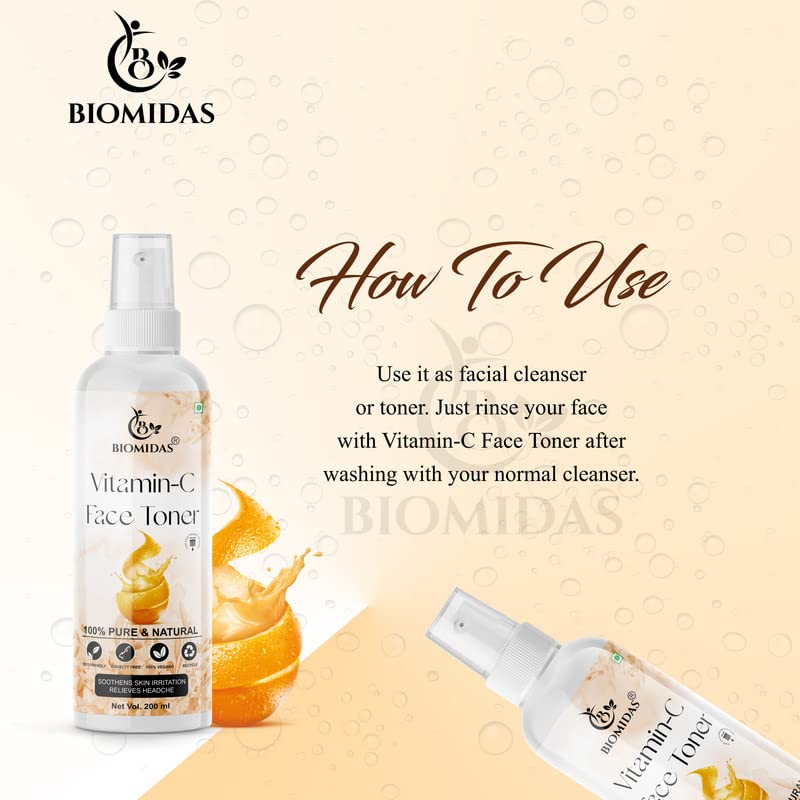 Biomidas Vitamin C Facial Toner - Pore Minimizing & Skin Refreshing Spray (200ml, Pack of 2) | Hydrating, Cleansing & Brightening for Daily Skincare Routine | Perfect for Morning & Night Use