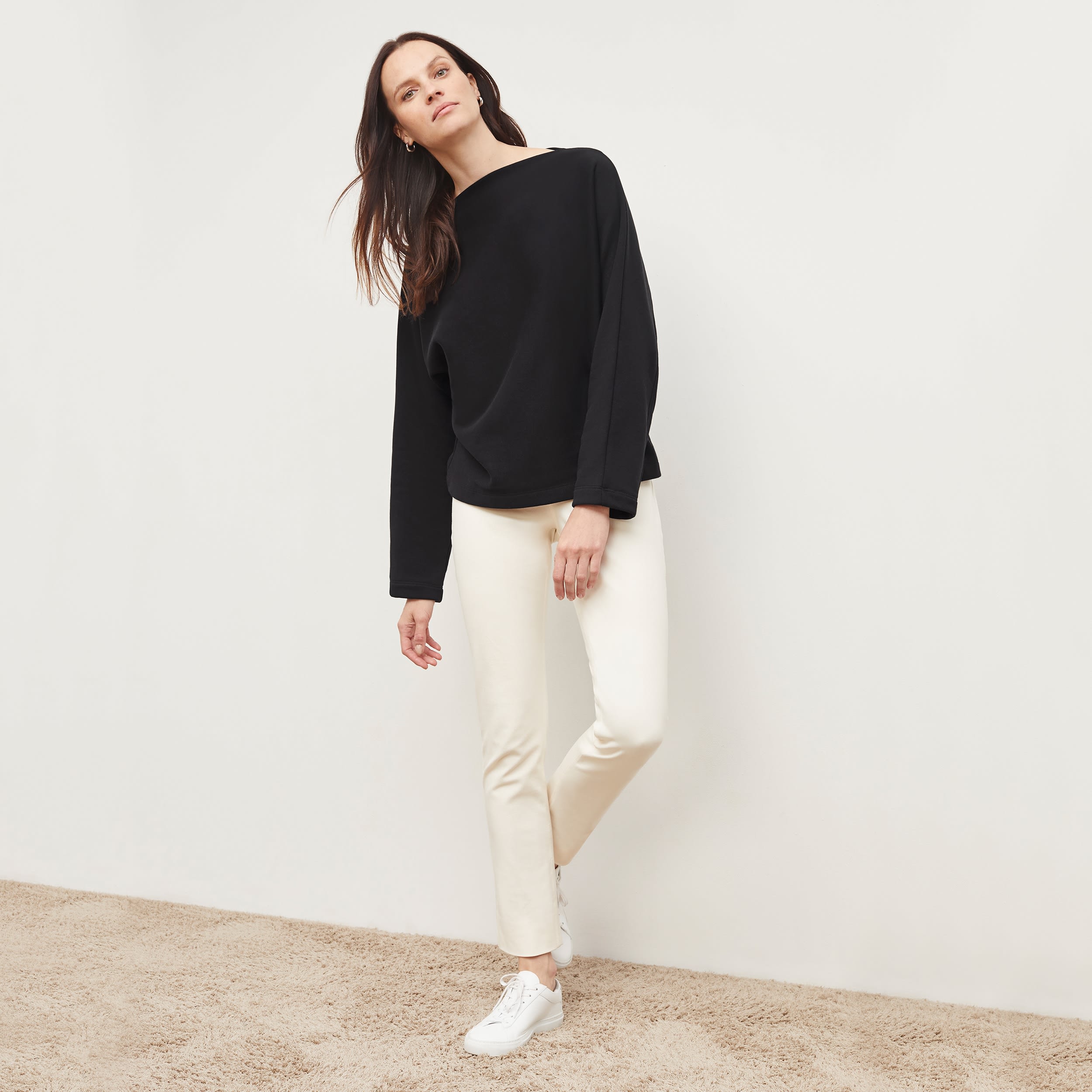 Foster Cigarette Pants for Women - High Waisted Stretch Work Pants in Bone Color - Perfect for Office, Business Casual & Travel