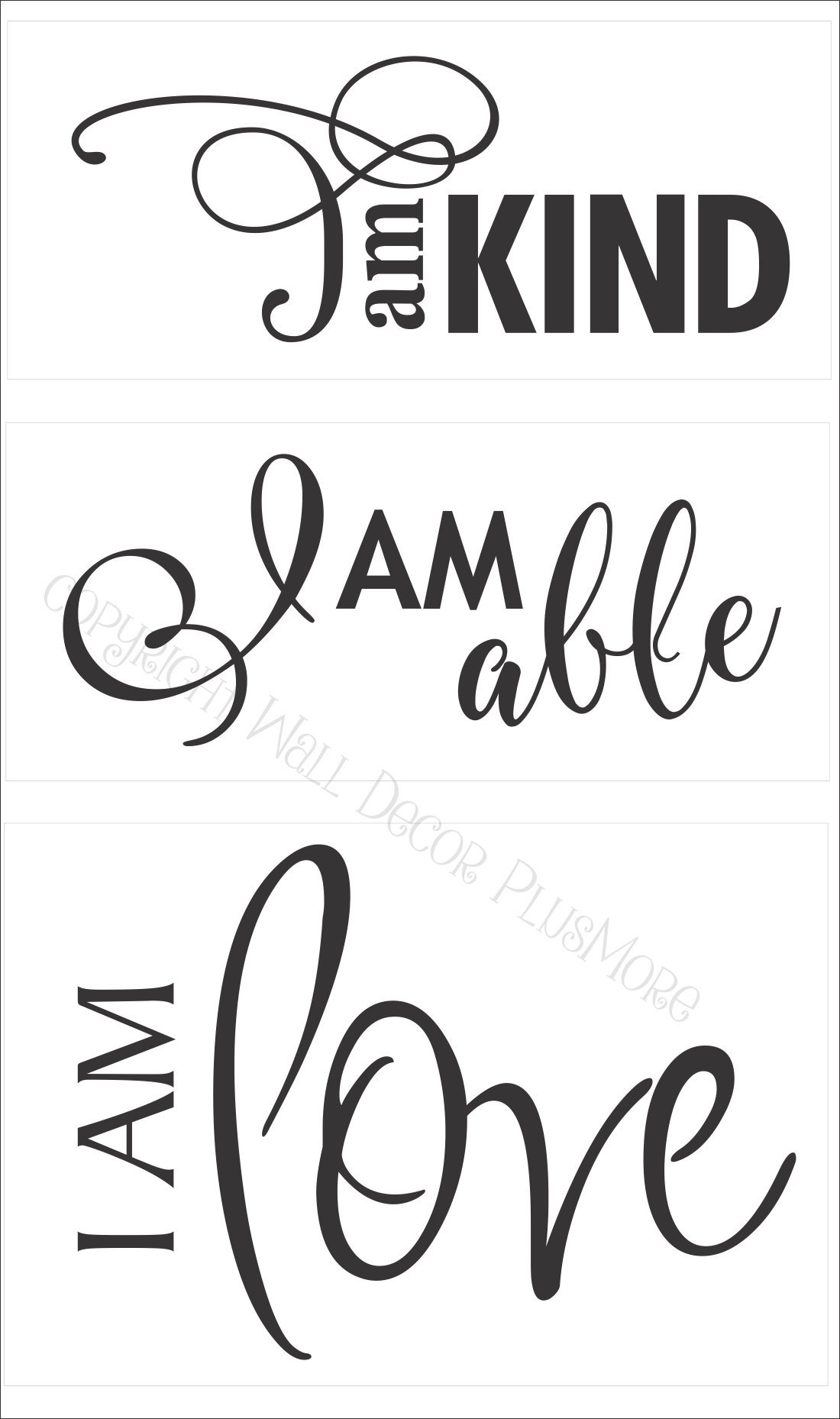 Kind Able Love Vinyl Wall Decals - Set of 3 Inspirational Quotes for Home Decor